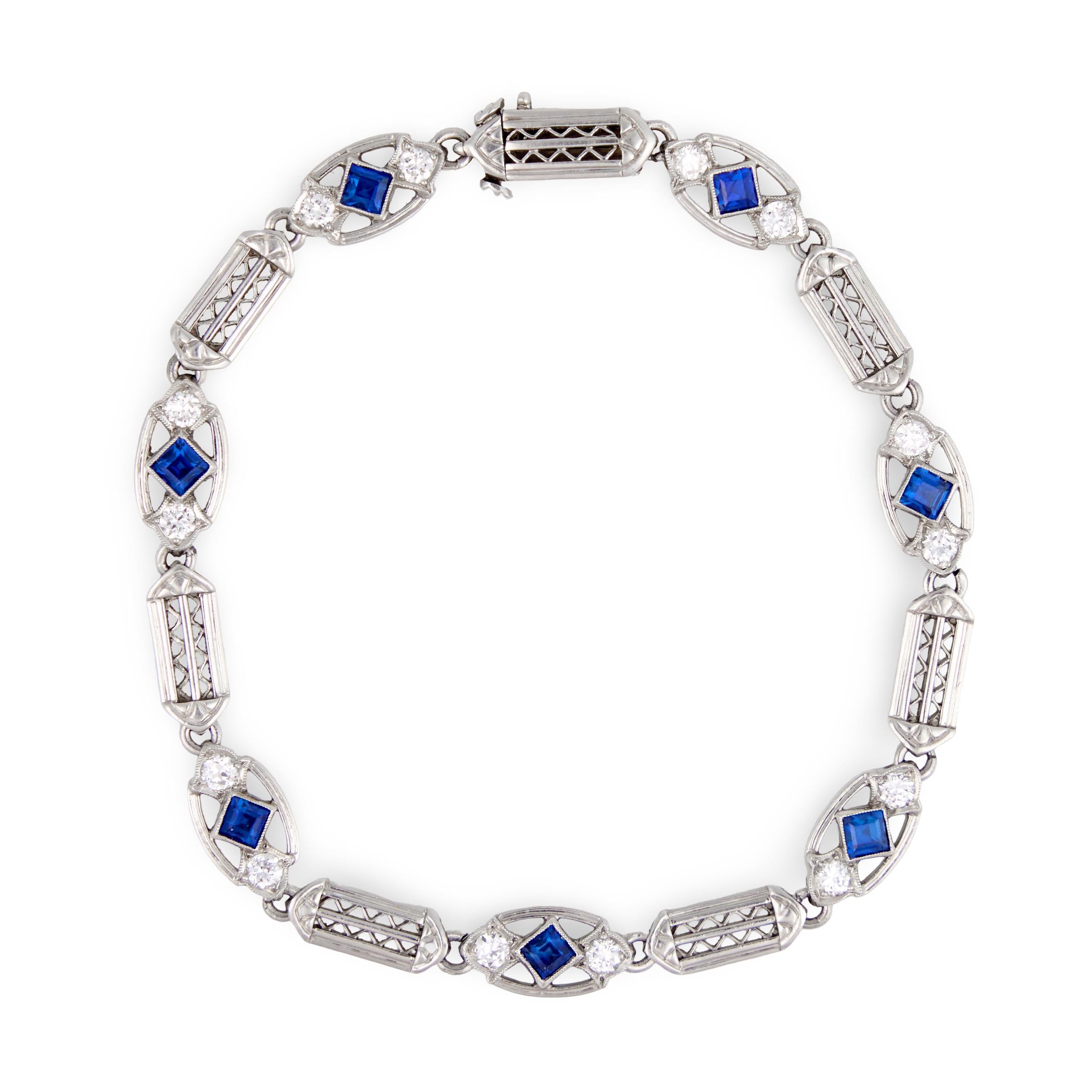 TIFFANY & CO. Art Deco Platinum Sapphire & Diamond Line Bracelet
