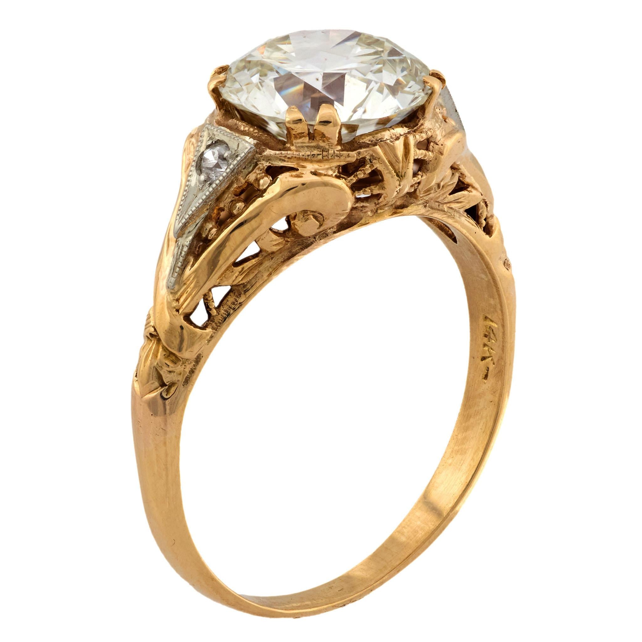 Art Deco 14k/Platinum Diamond Engagement Ring 2.27ct