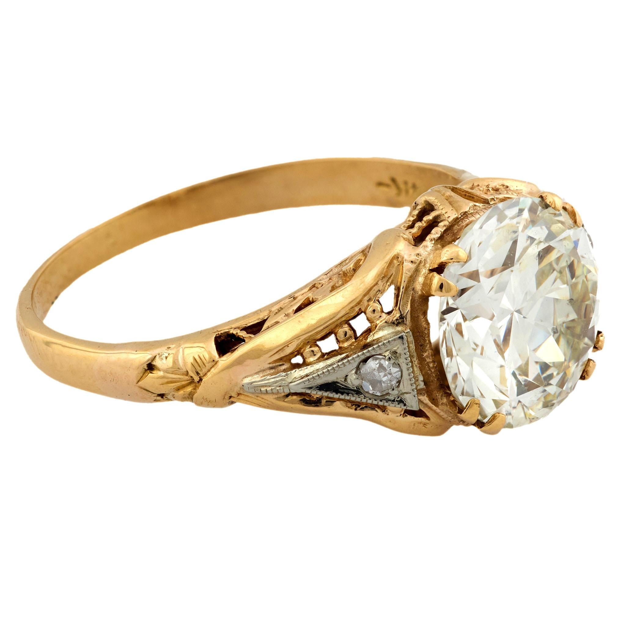 Art Deco 14k/Platinum Diamond Engagement Ring 2.27ct