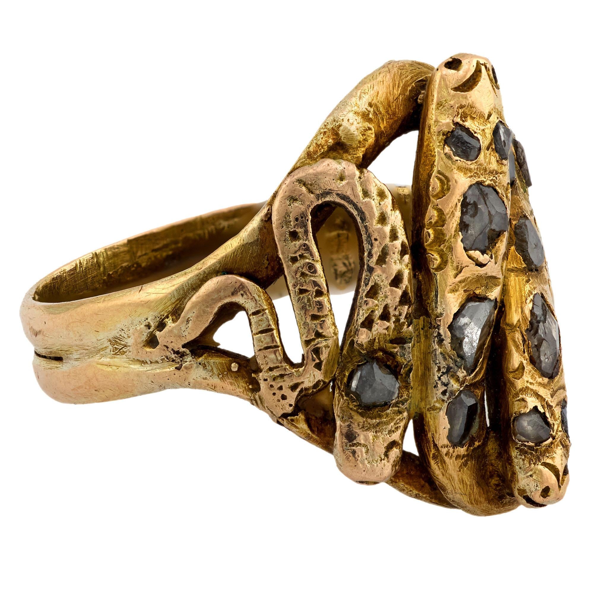 Victorian 14k Diamond Snake Ring