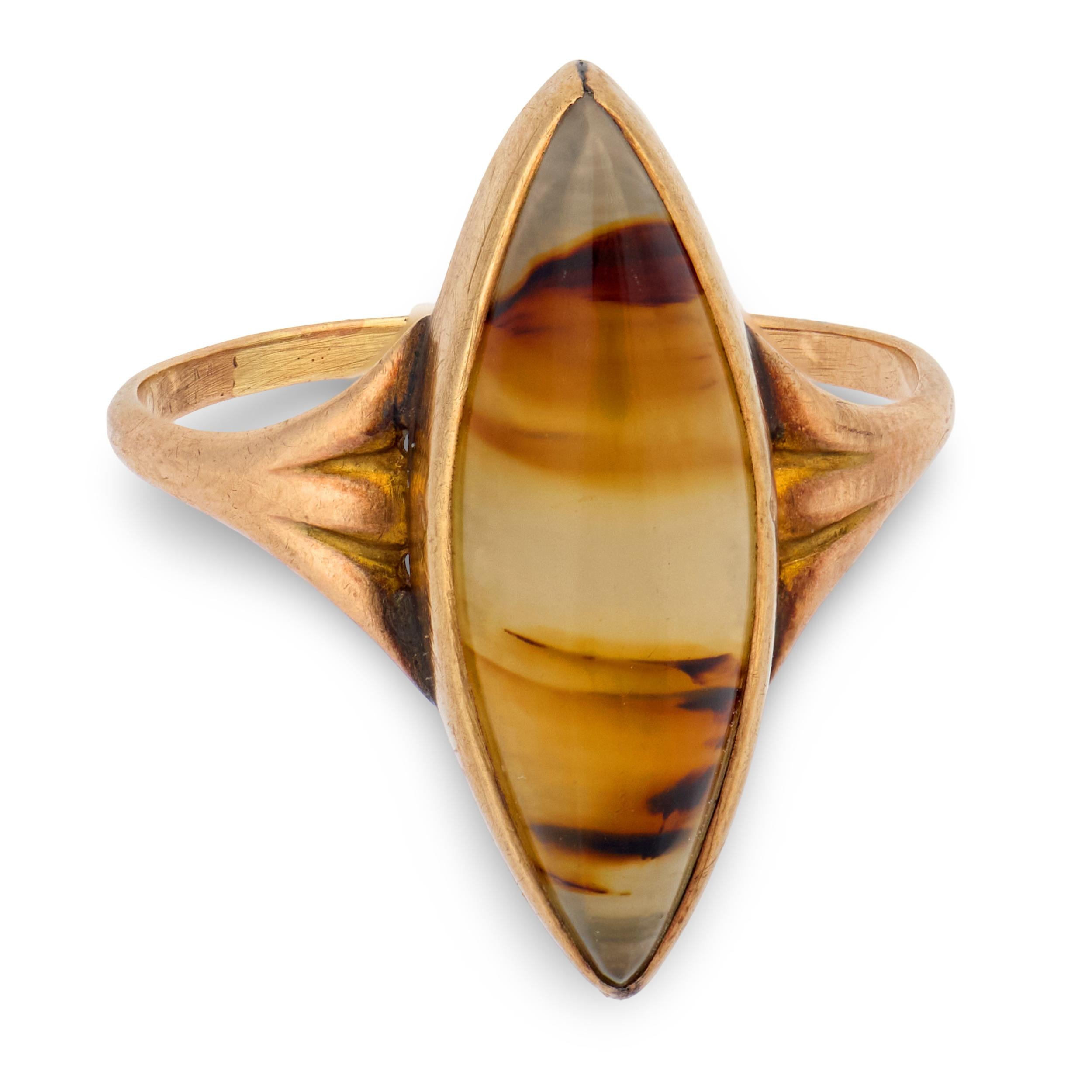 Victorian 9k Agate Navette Ring