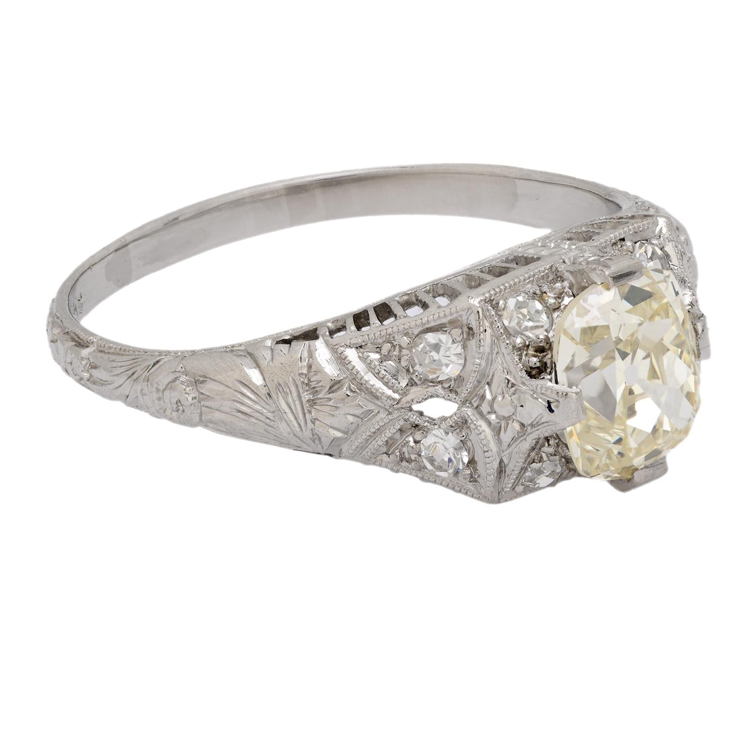 Art Deco Platinum GIA Diamond Engagement Ring 1.01ct