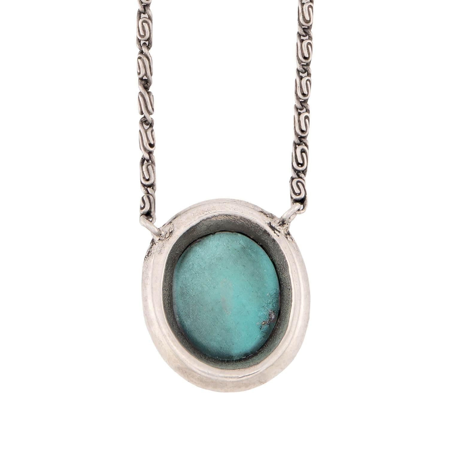 Late Art Deco Sterling Silver Turquoise & Marcasite Necklace