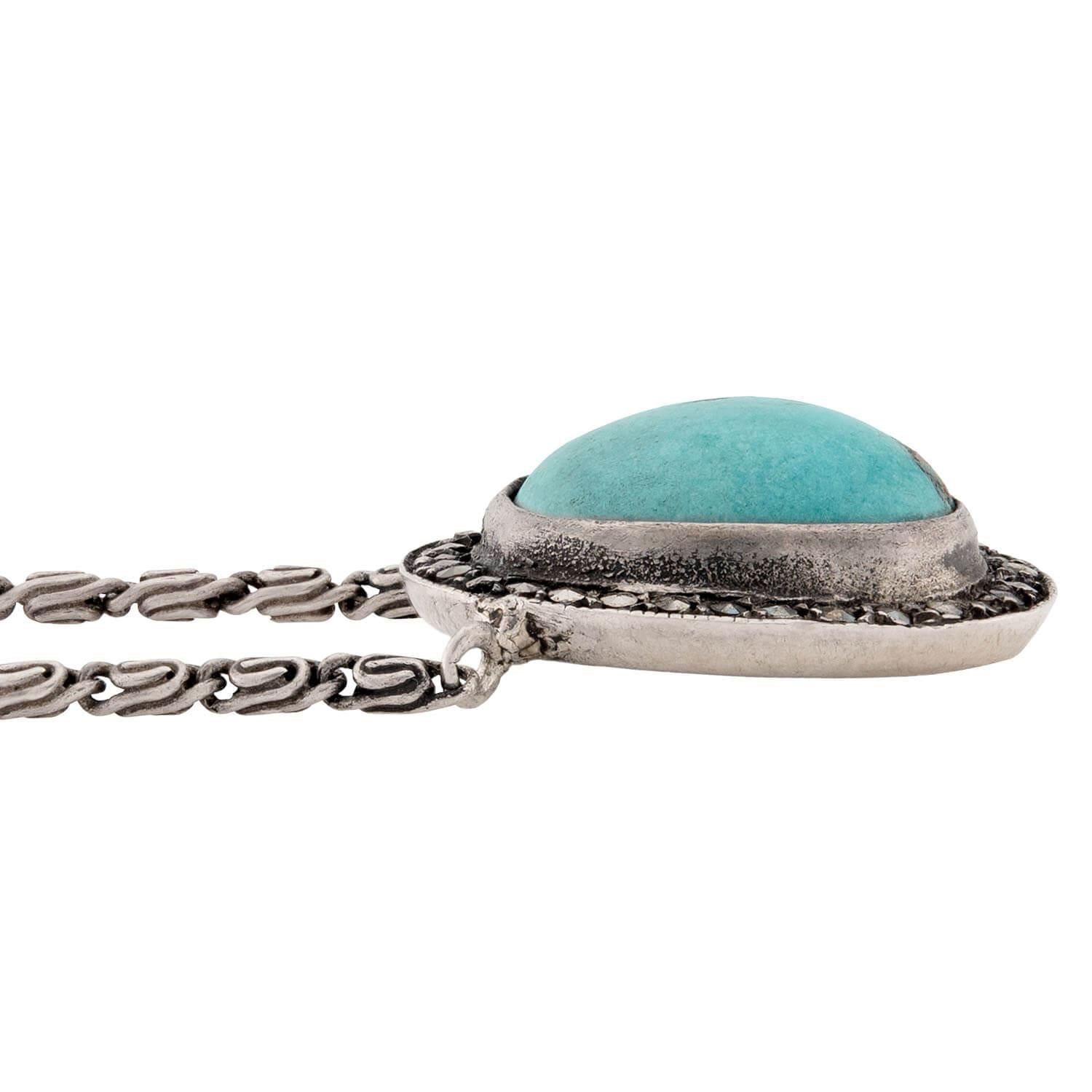 Late Art Deco Sterling Silver Turquoise & Marcasite Necklace