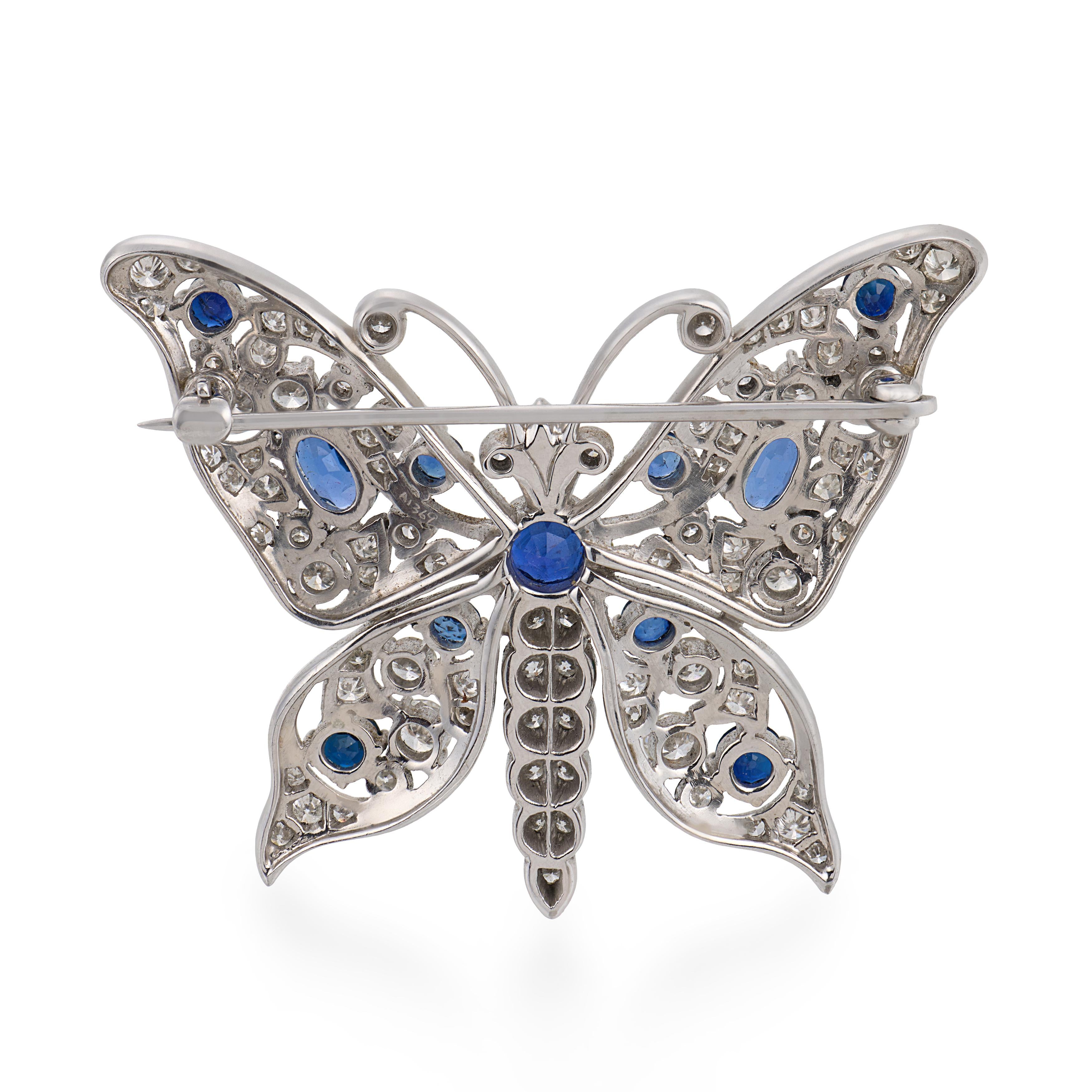 Estate Platinum Sapphire & Diamond Butterfly-Motif Pin
