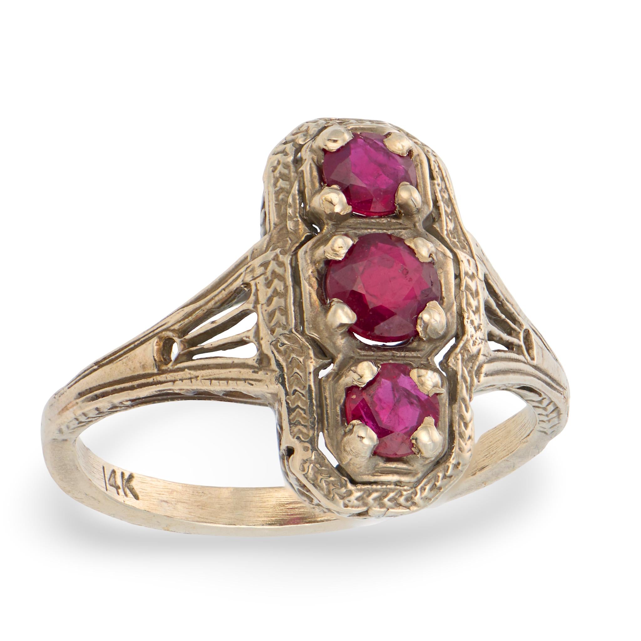 Art Nouveau 14k Ruby Navette Ring