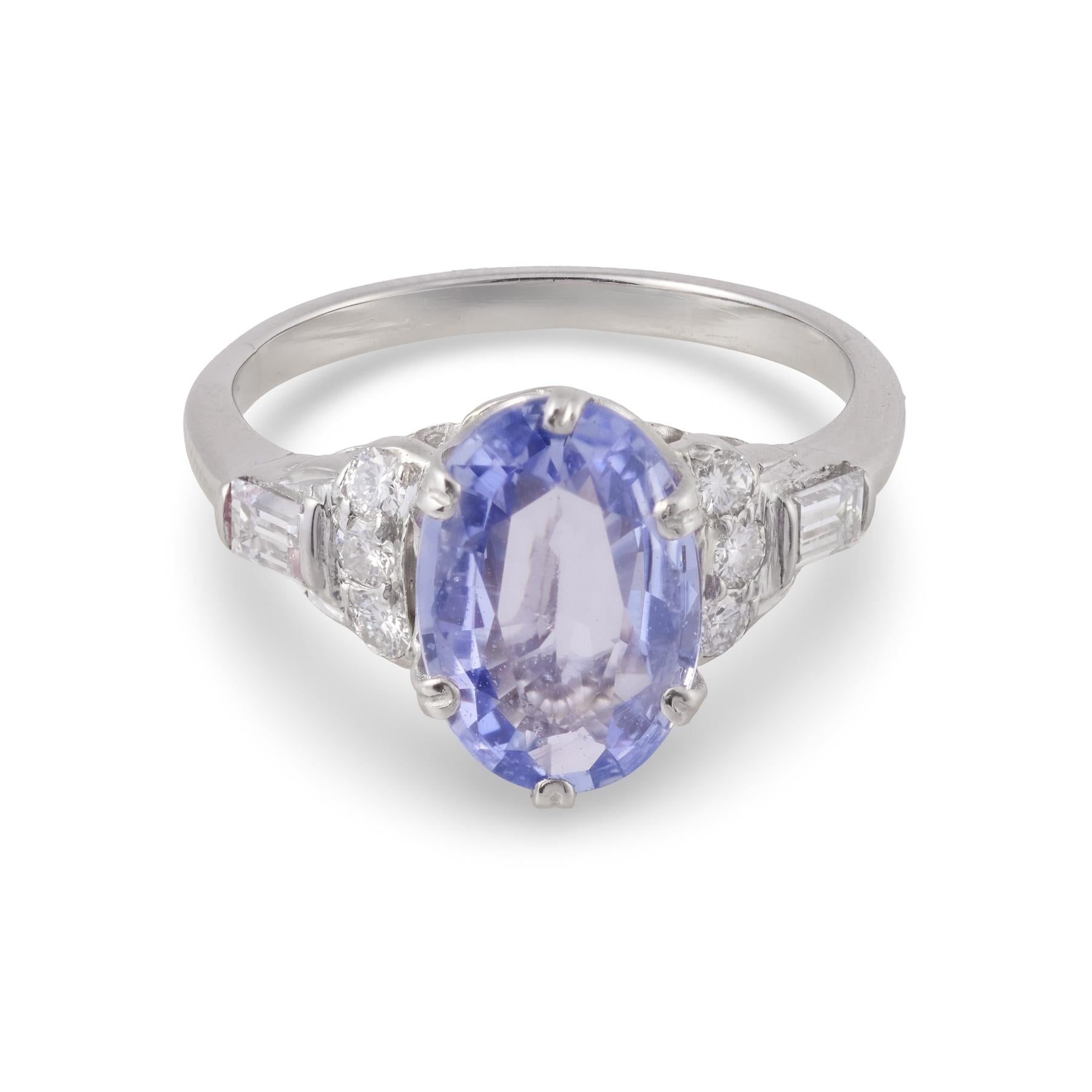 Art Deco Platinum GIA Sapphire & Diamond Ring
