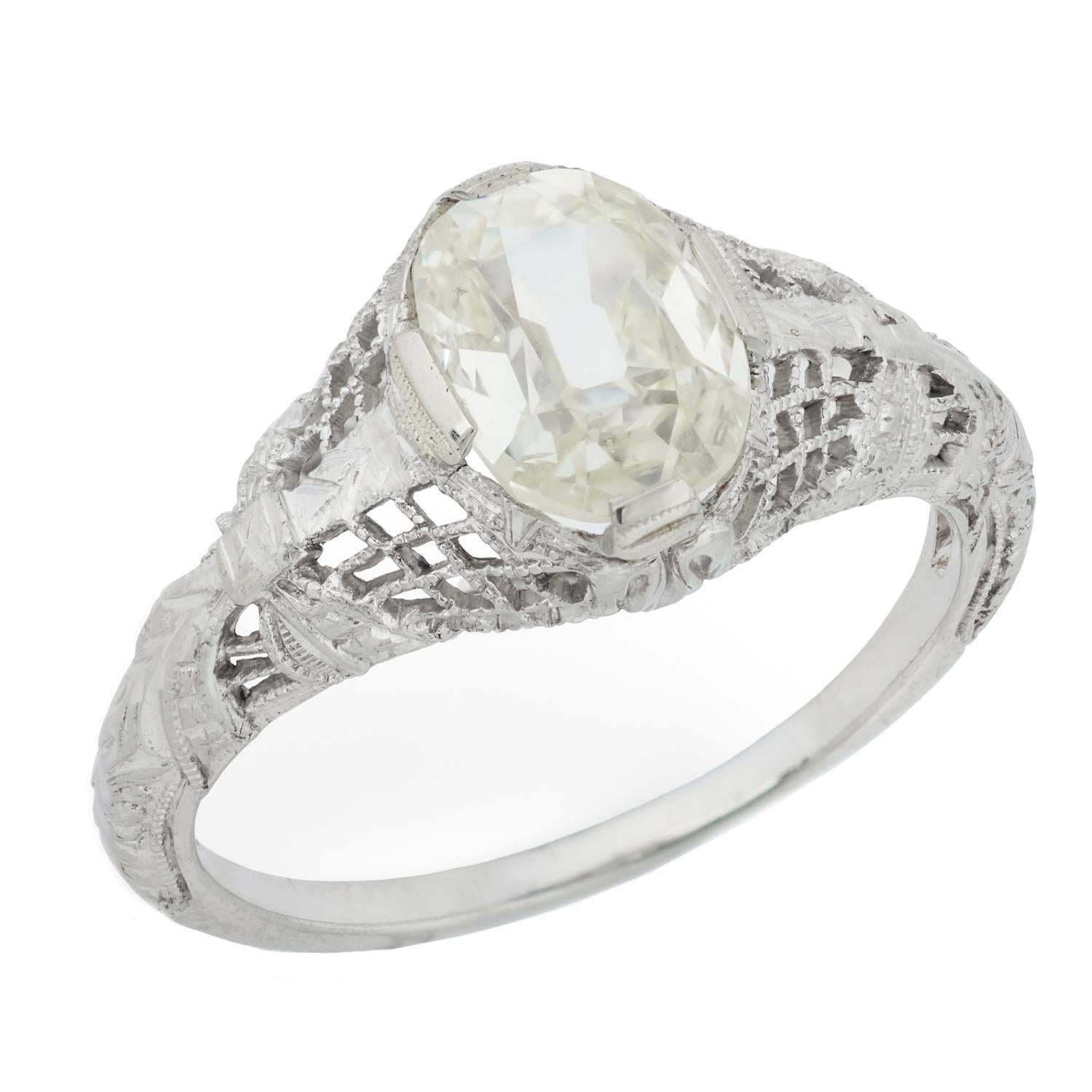 Art Deco 18k GIA Diamond Engagement Ring 1ct