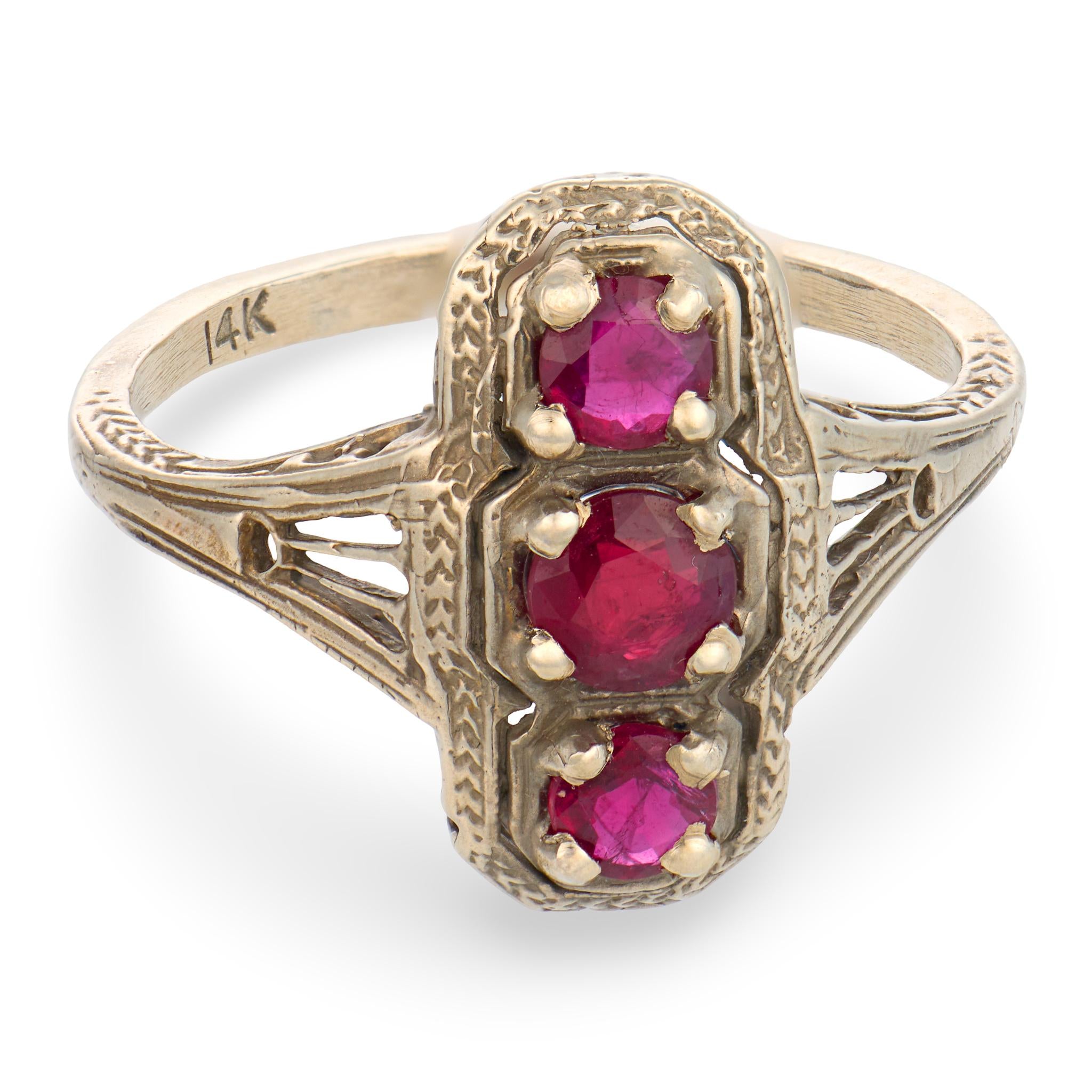 Art Nouveau 14k Ruby Navette Ring