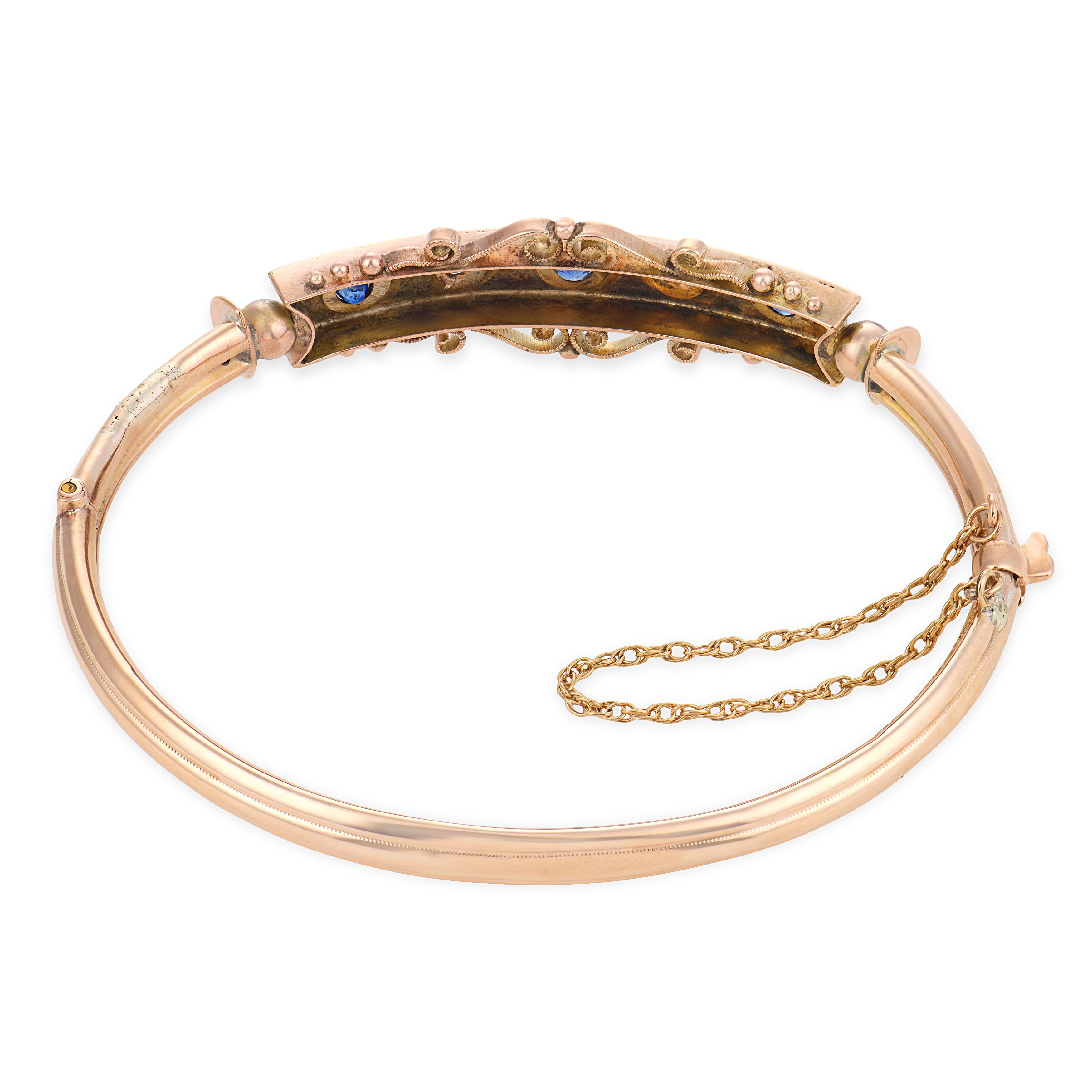 Victorian 14k Sapphire & Diamond Starburst-Motif Bangle