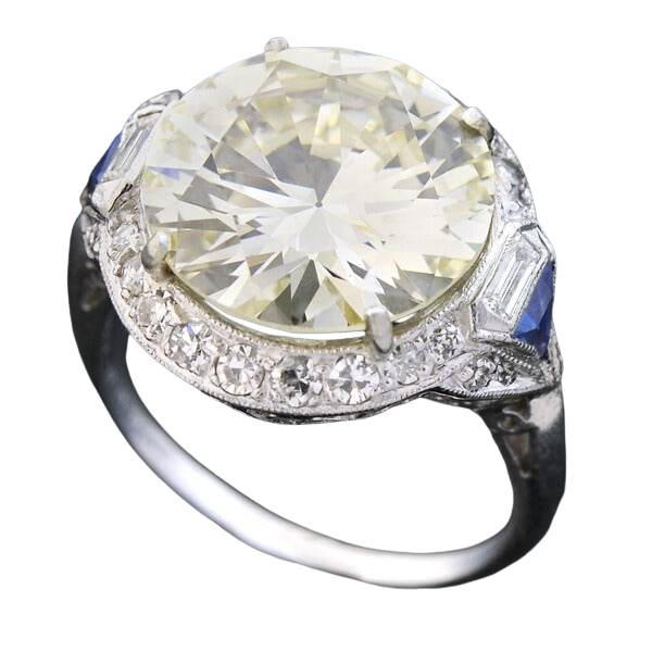 Late Art Deco Platinum Diamond Engagement Ring 6.29ctw