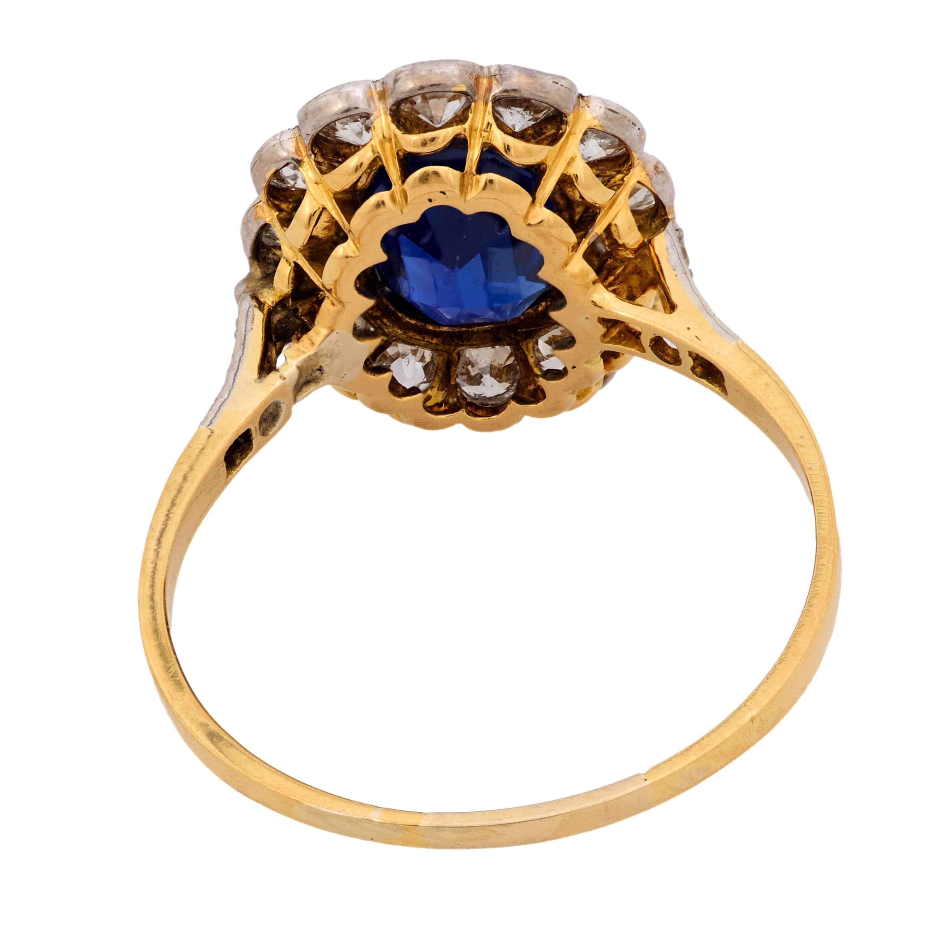 Art Deco 14k/Platinum Sapphire & Diamond Halo Ring