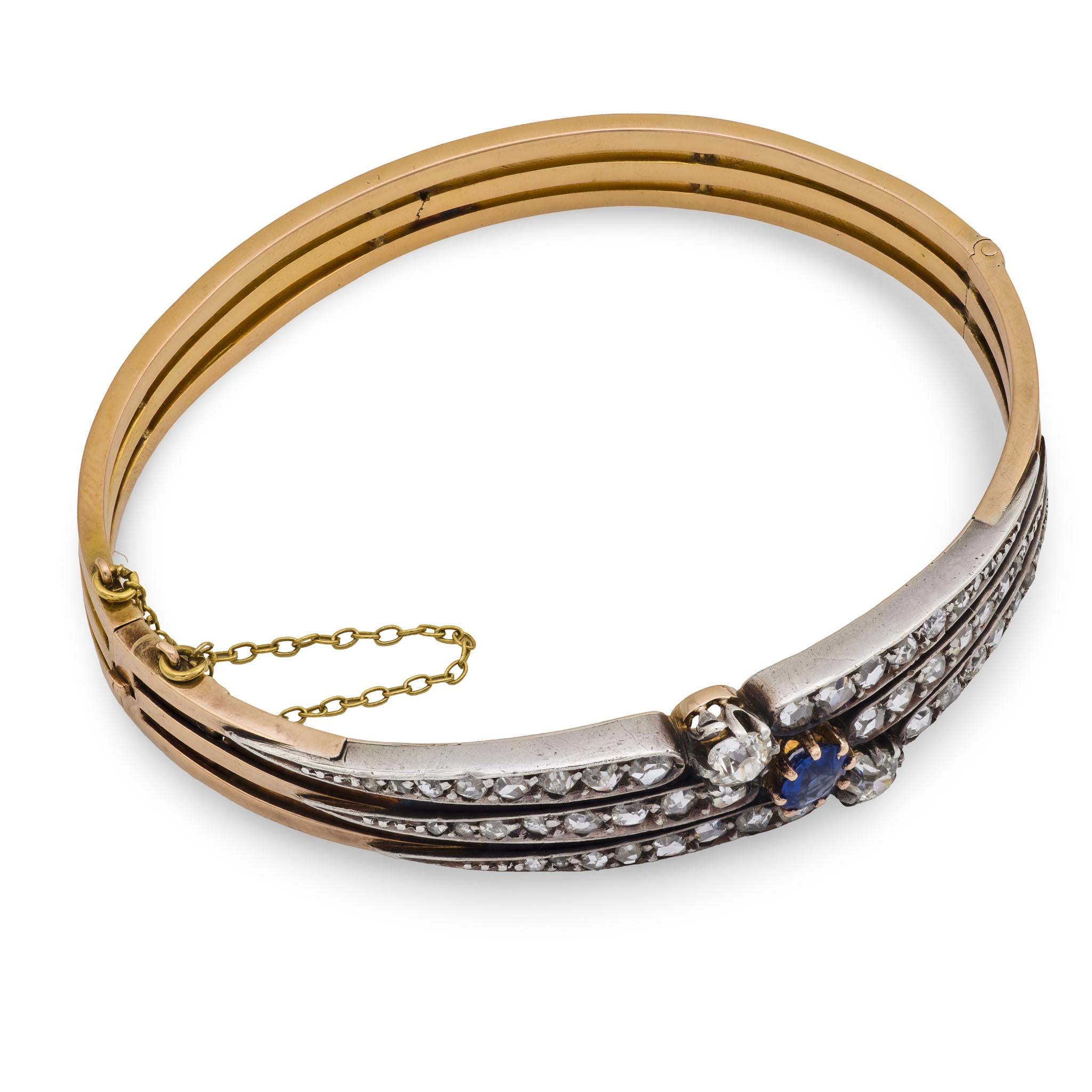 Edwardian French 18k/Platinum Sapphire & Diamond Bracelet