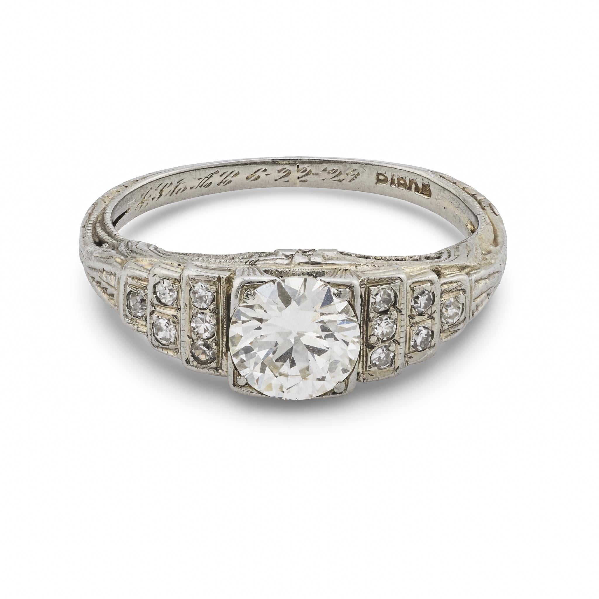 BIRKS Art Deco 18k Diamond Engagement Ring .80ct