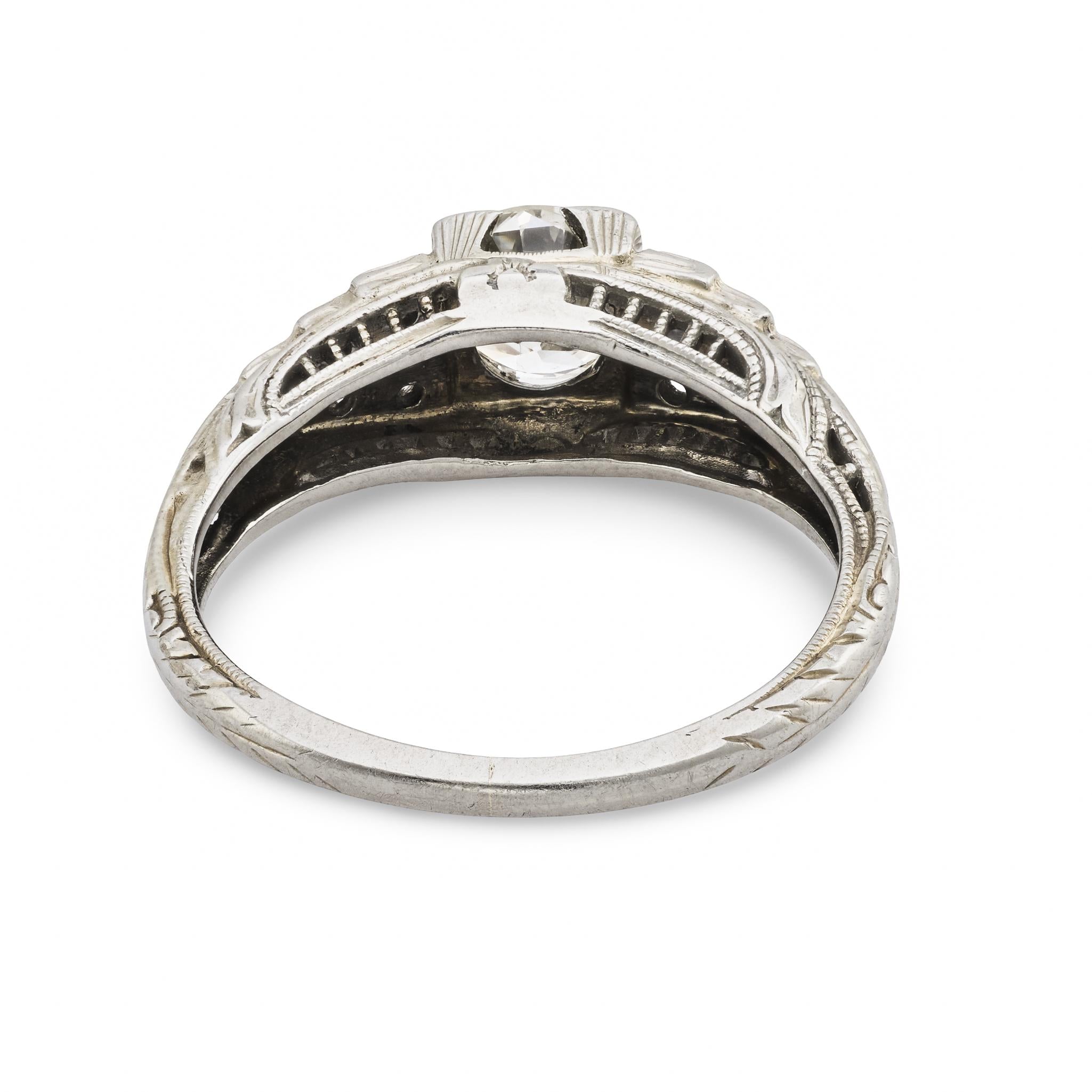 BIRKS Art Deco 18k Diamond Engagement Ring .80ct