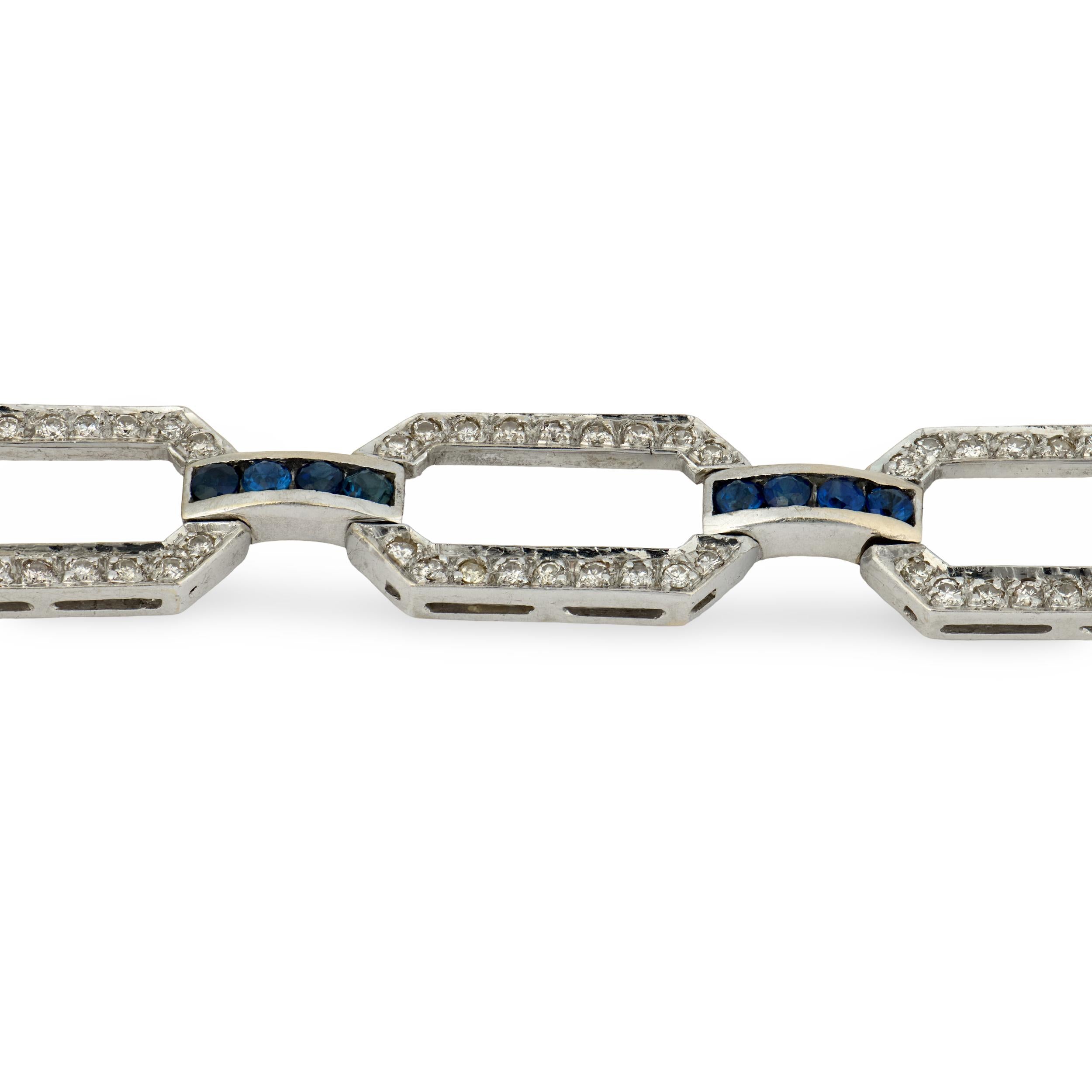 Art Deco 18k/Platinum Diamond & Sapphire Soda-Tab Link Bracelet