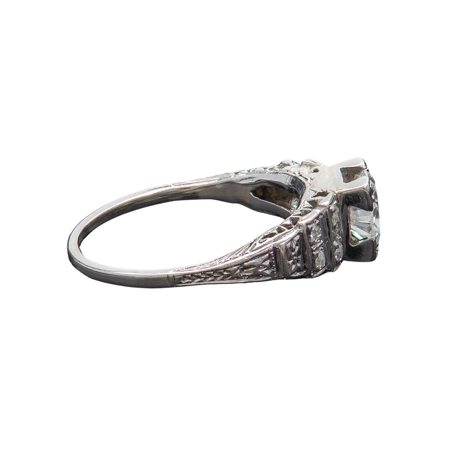 Art Deco Platinum Diamond Engagement Ring .82ct Center