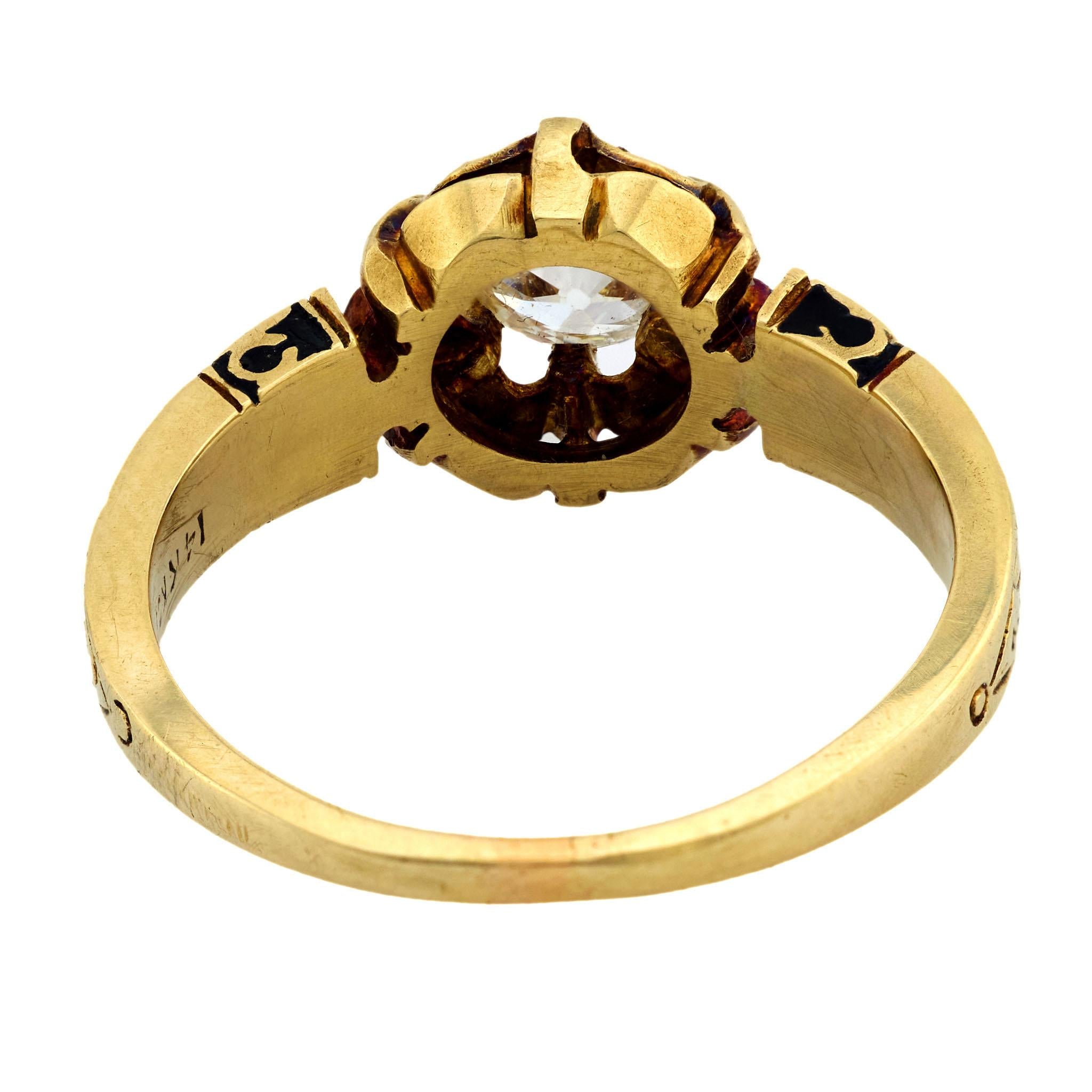 Victorian 14k Diamond and Enamel Engagement Ring 0.70ct