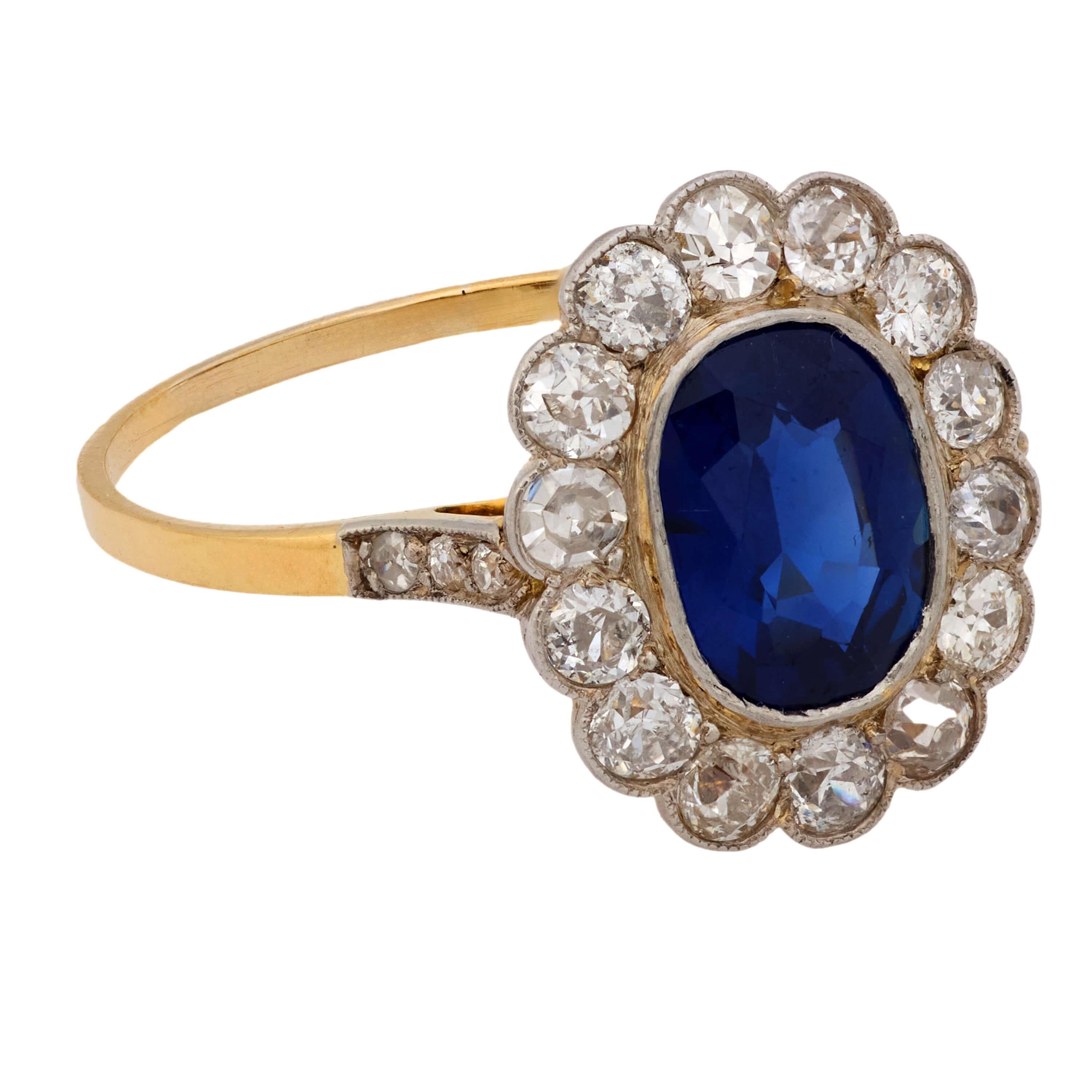 Art Deco 14k/Platinum Sapphire & Diamond Halo Ring