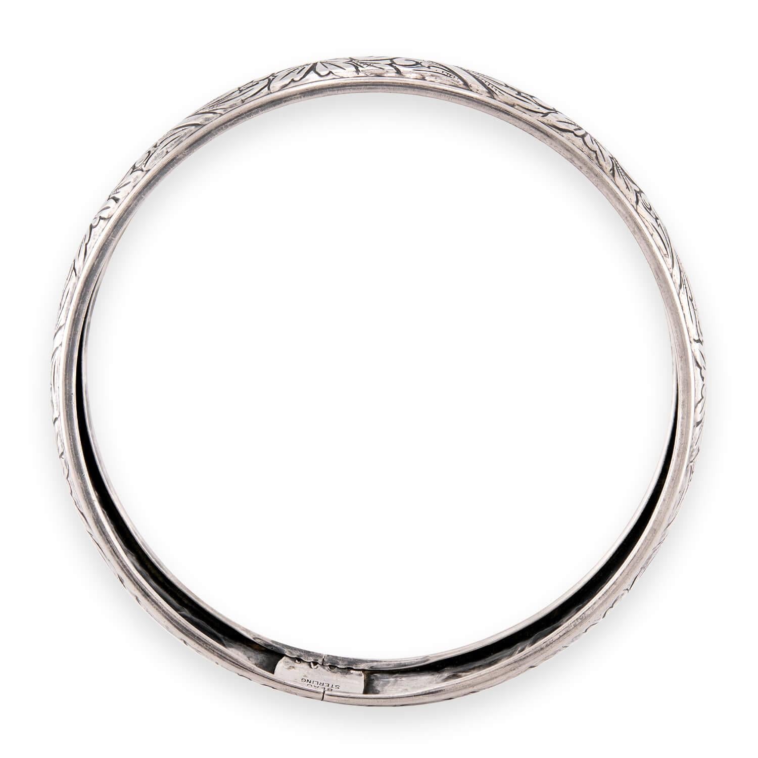 BEAU Retro Sterling Silver Floral-Motif Bangle