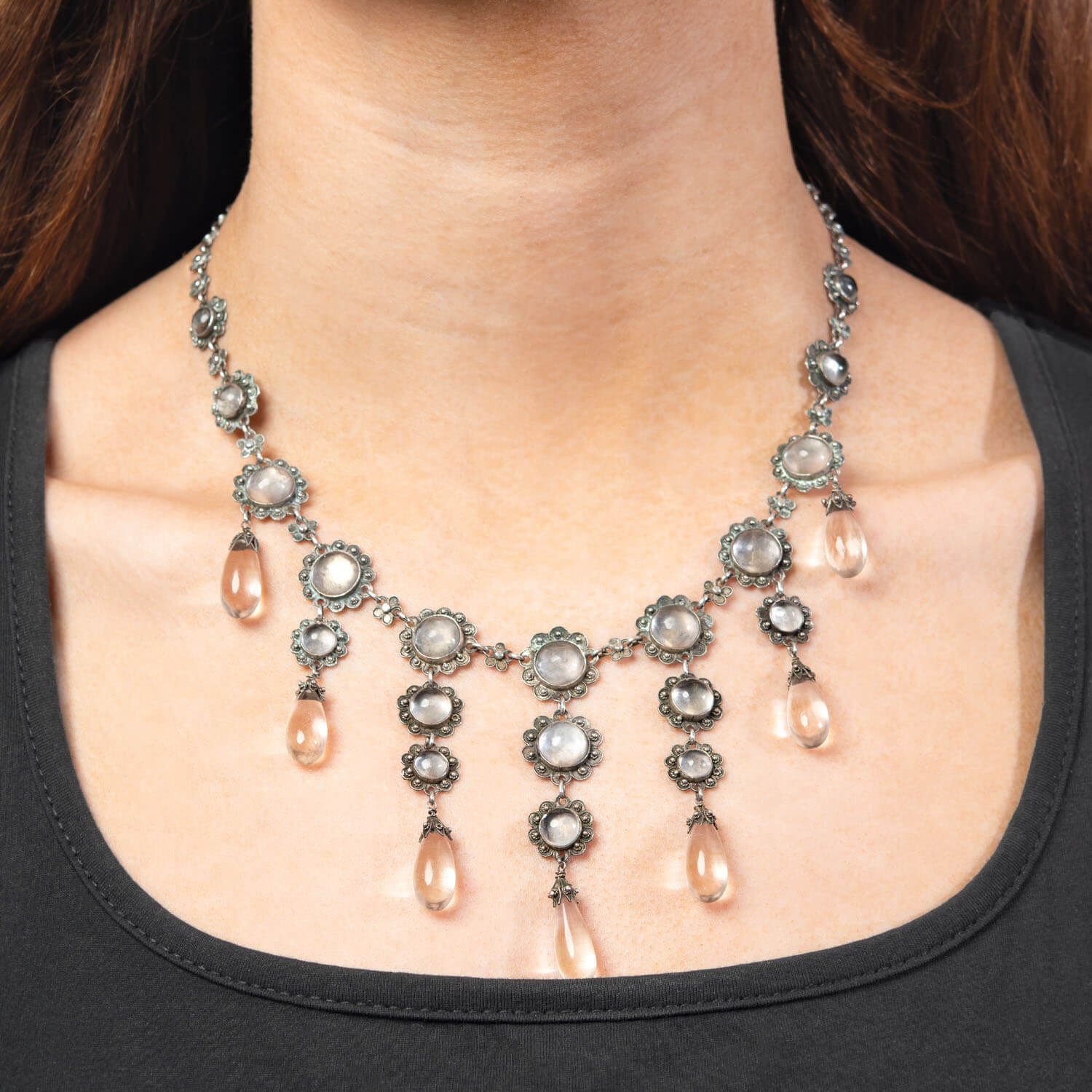 Victorian Sterling Silver Moonstone Festoon Necklace