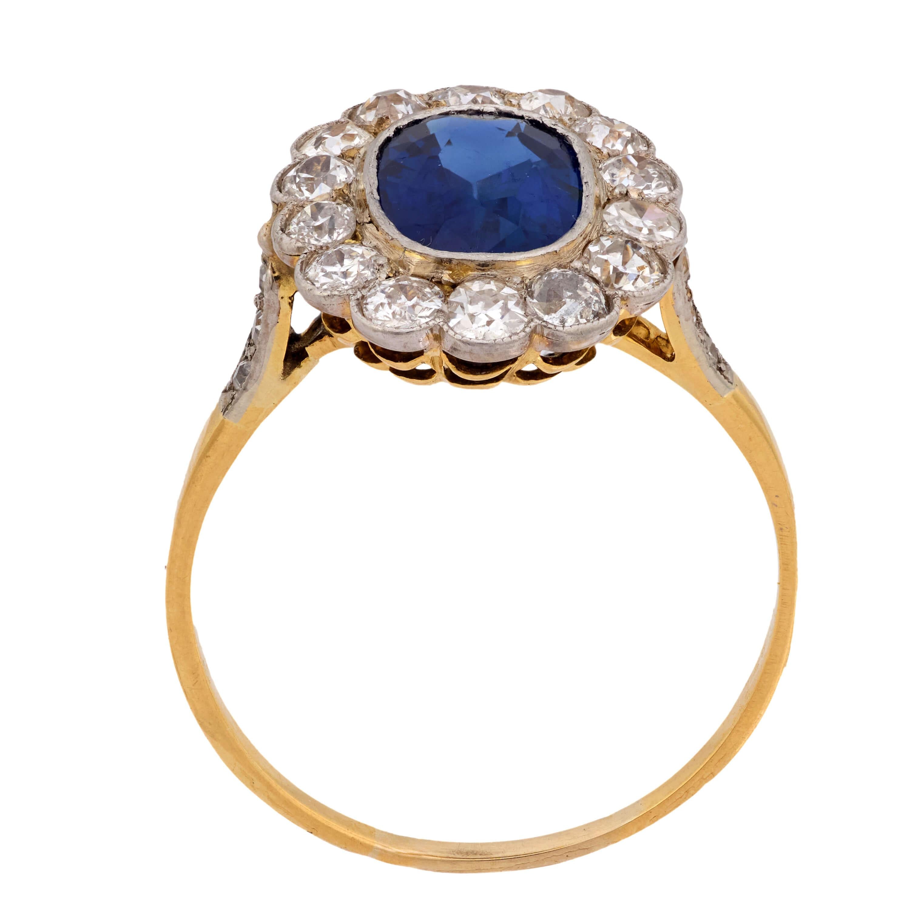 Art Deco 14k/Platinum Sapphire & Diamond Halo Ring