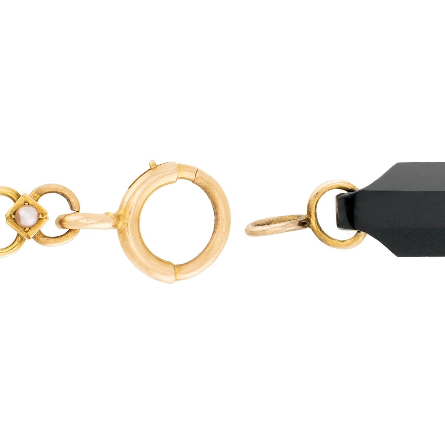 Victorian 14k Onyx and Pearl Link Bracelet