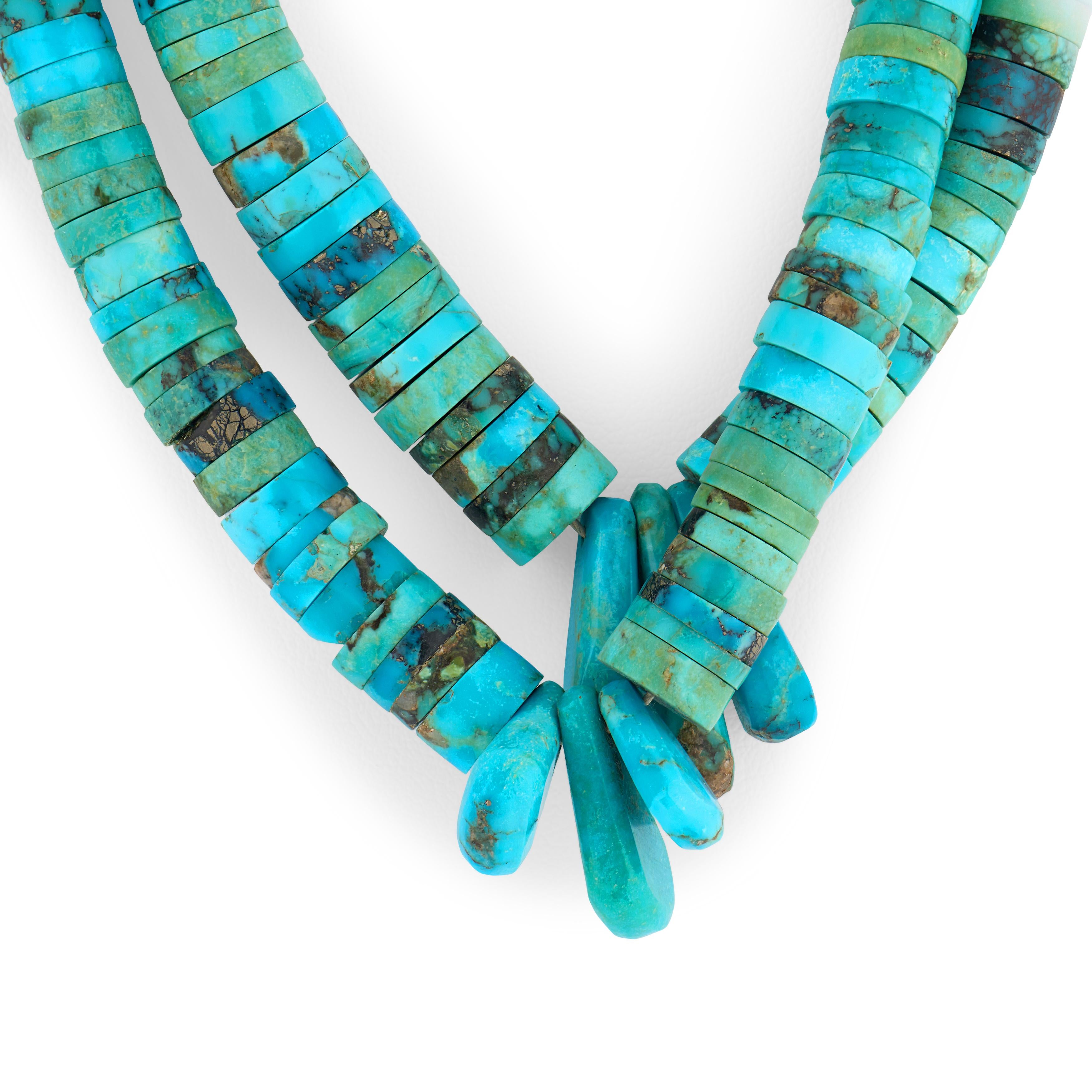Vintage Sterling Silver Turquoise & Coral Heishi Bead Necklace