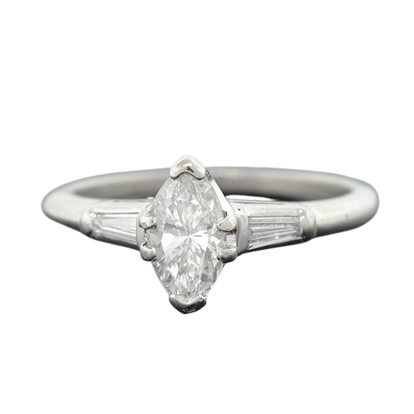 Retro Platinum Marquise Diamond Ring 0.84ct