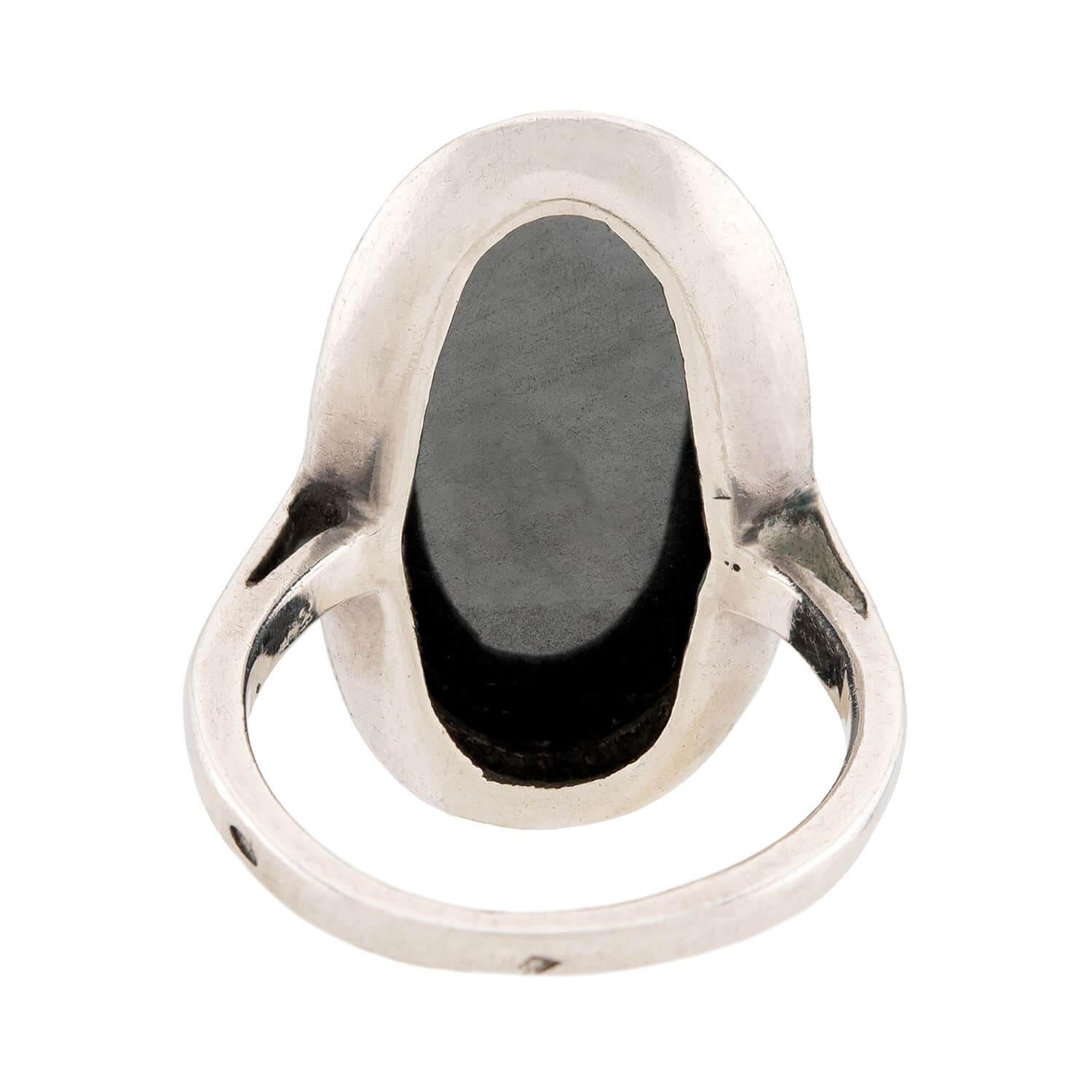Vintage French Sterling Silver/18k Hematite Ring