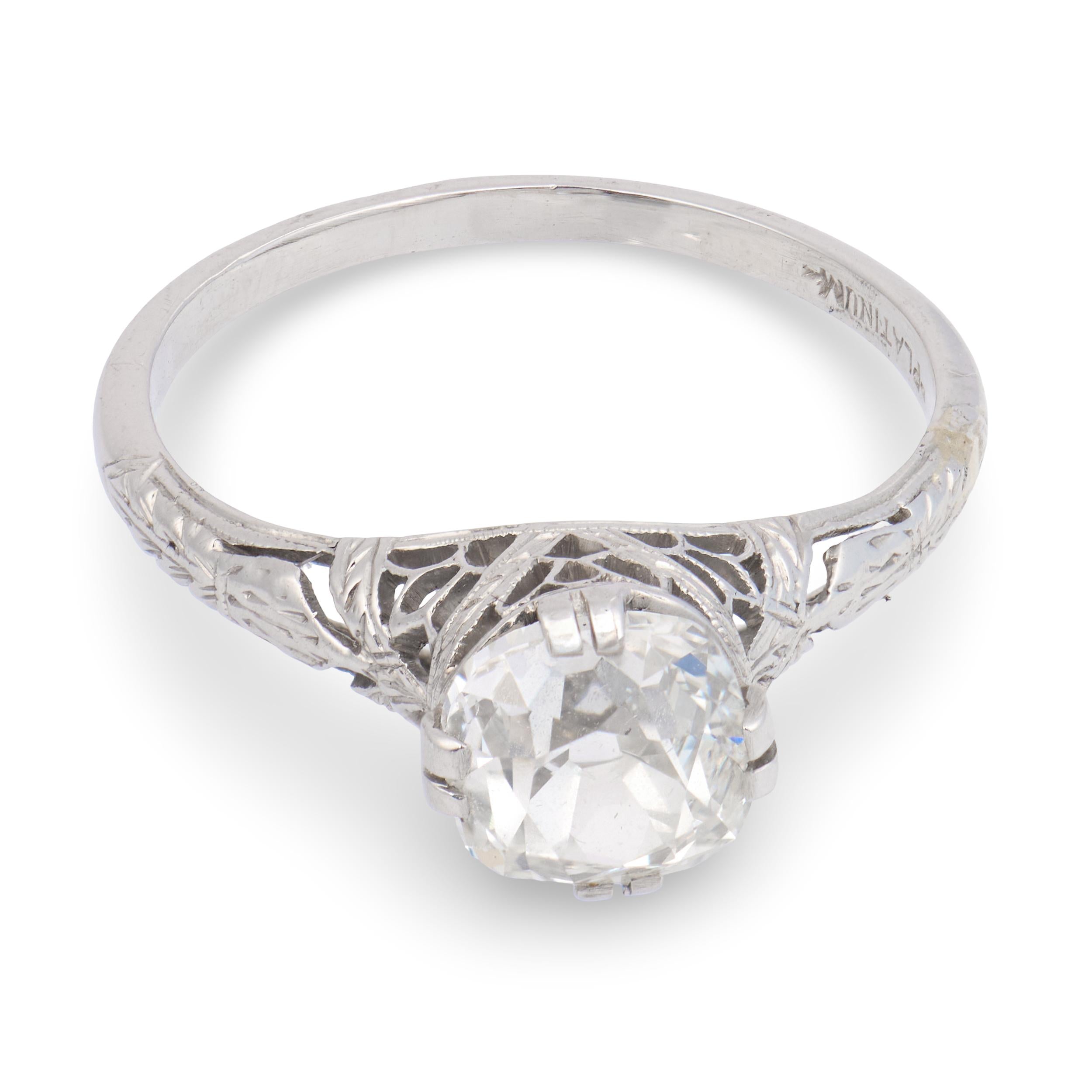 Art Deco Platinum GIA Diamond Engagement Ring 1.50ct.