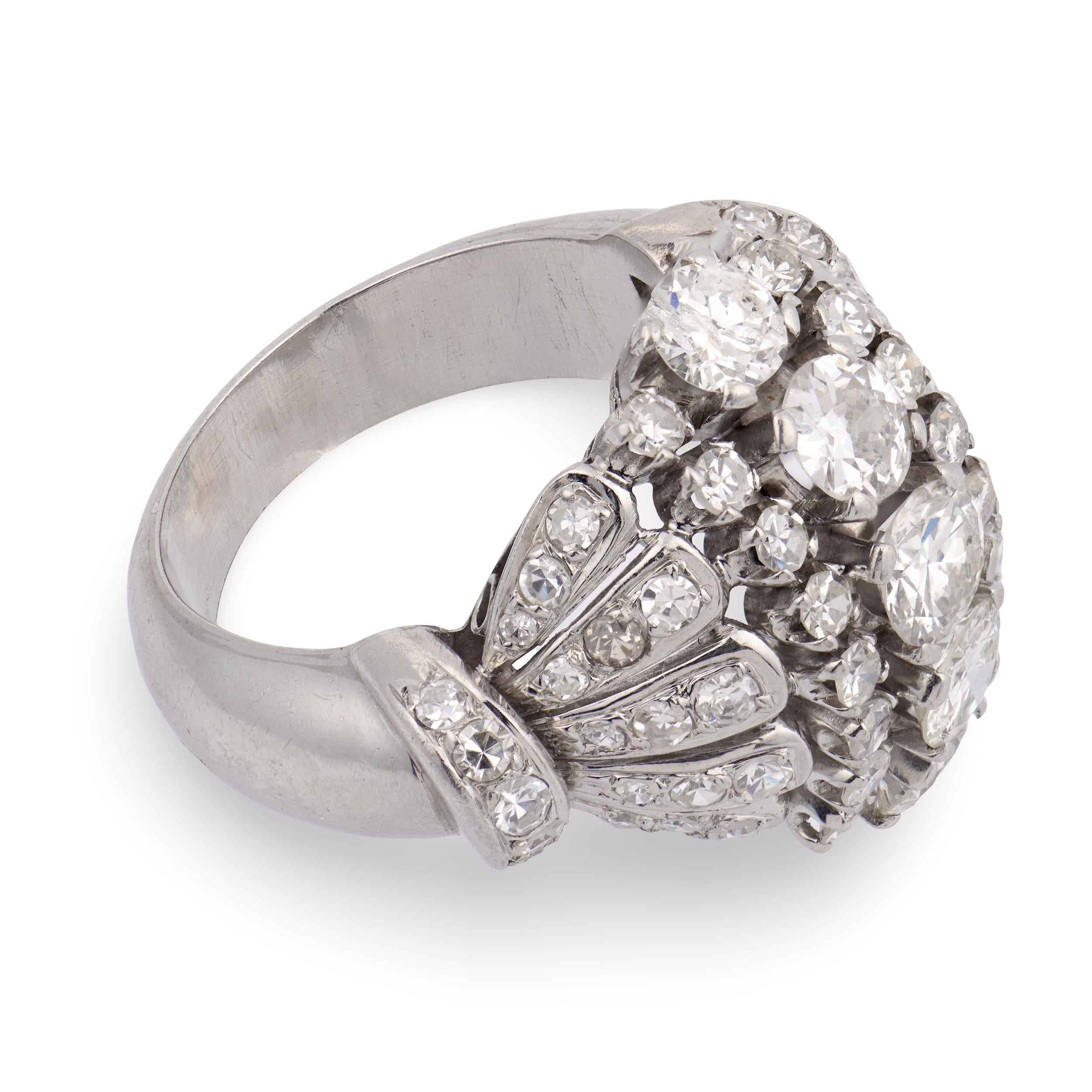 Retro Platinum Diamond Statement Ring