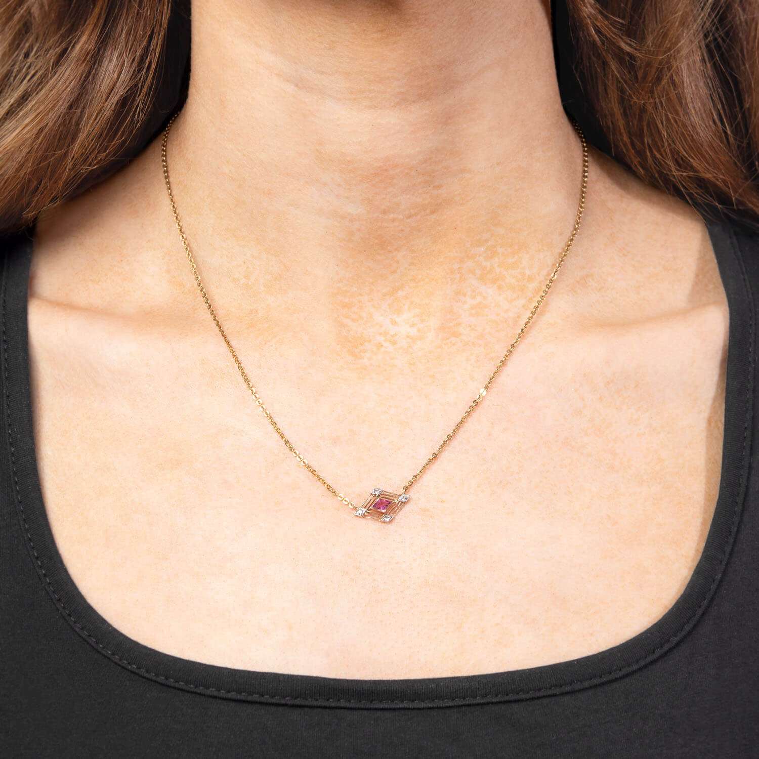 Victorian 14k Tourmaline and Diamond Pendant Necklace