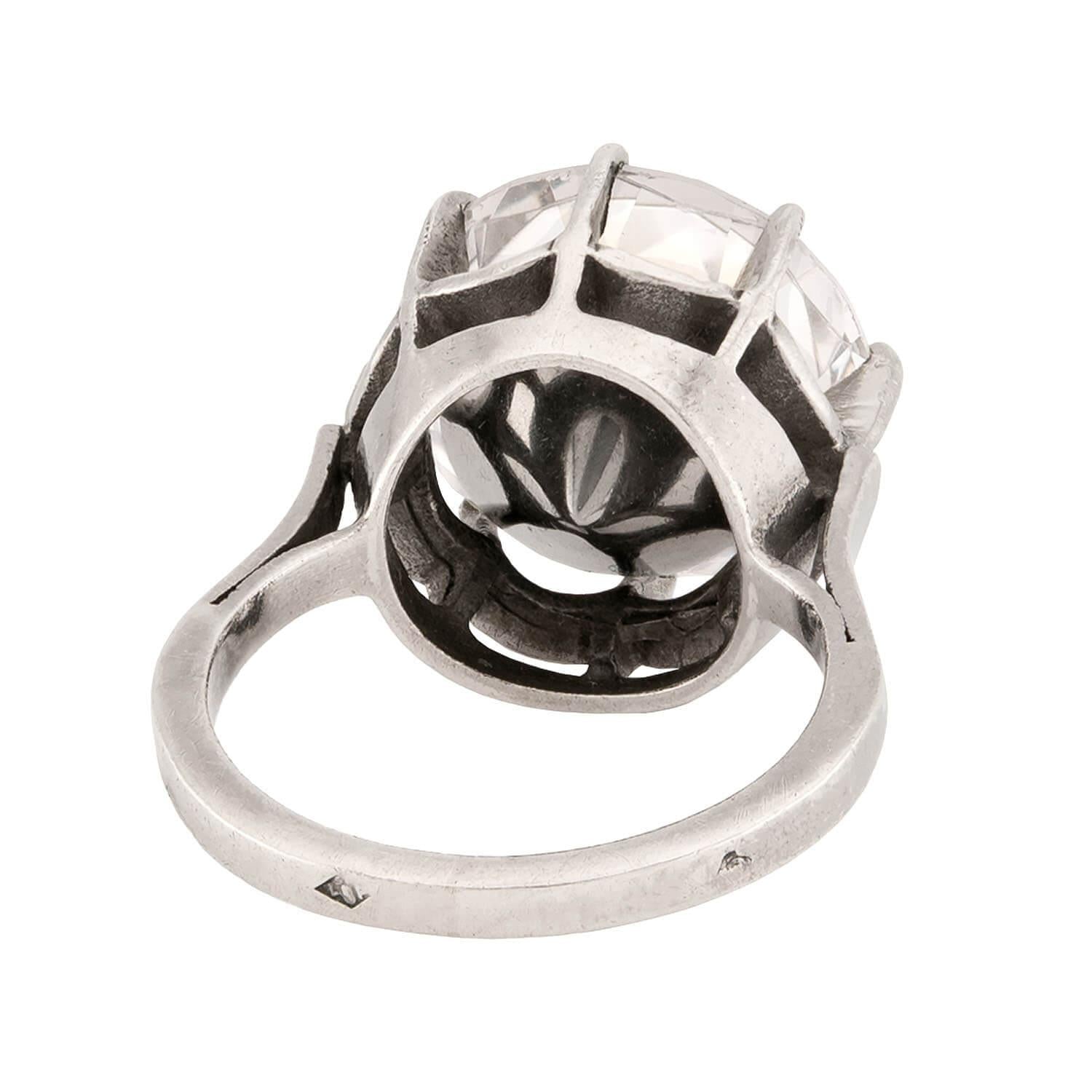 Art Deco French Sterling Silver Rock Quartz Crystal Ring