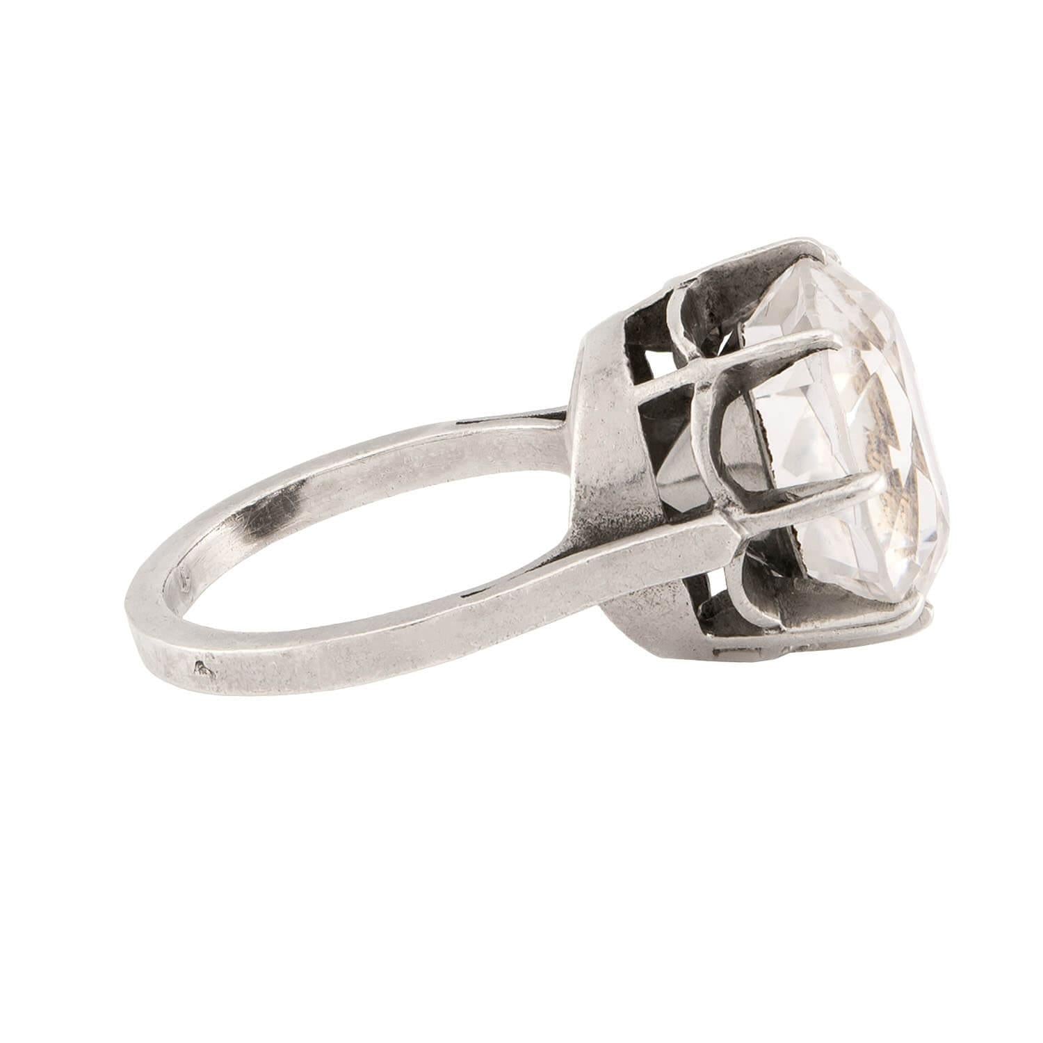 Art Deco French Sterling Silver Rock Quartz Crystal Ring