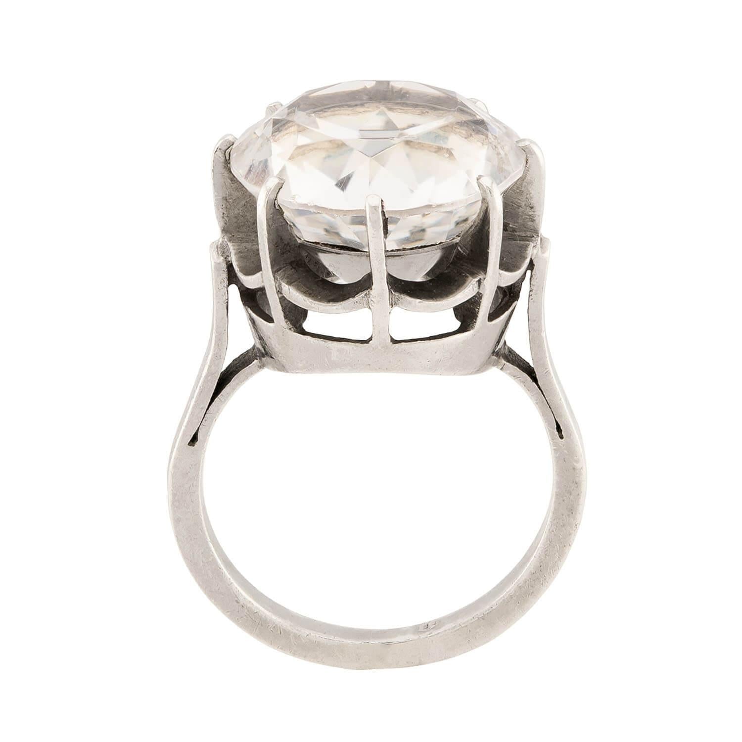 Art Deco French Sterling Silver Rock Quartz Crystal Ring
