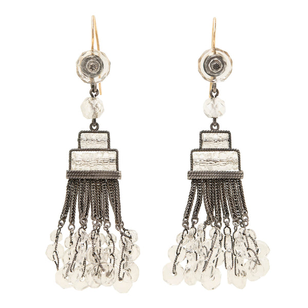 Art Deco Sterling Silver Rock Quartz Crystal Chandelier Earrings