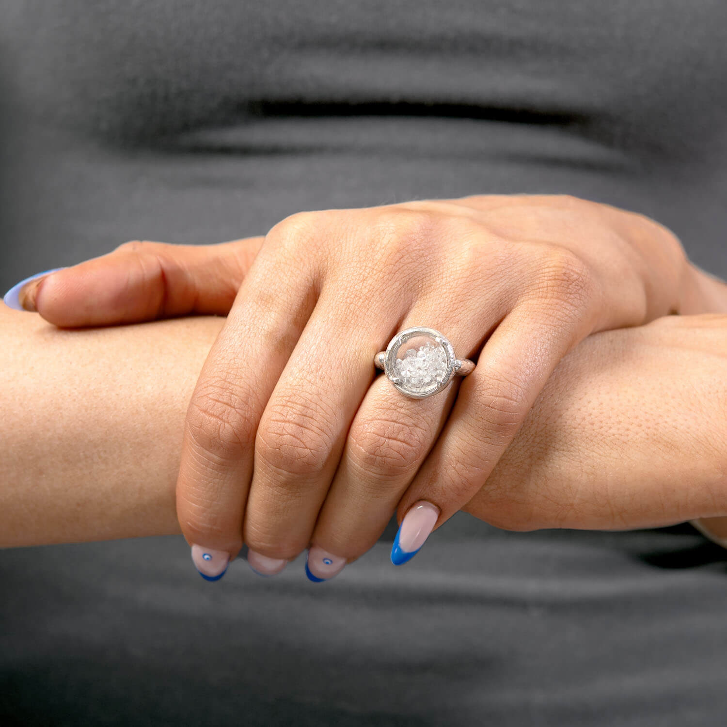 Estate Sterling Silver Diamond and Crystal Happy Ring