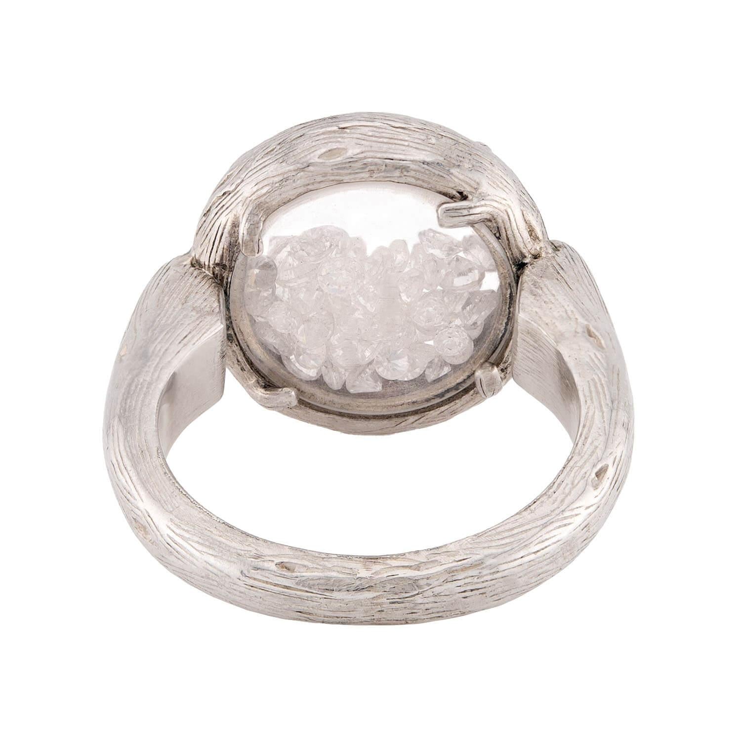 Estate Sterling Silver Diamond and Crystal Happy Ring