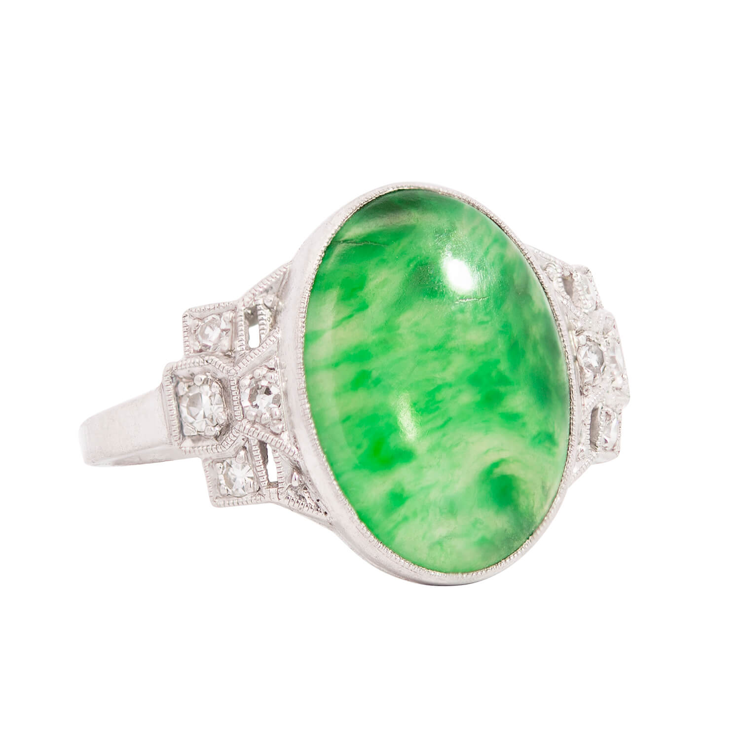 Edwardian Platinum Jade + Diamond Ring (On Hold)