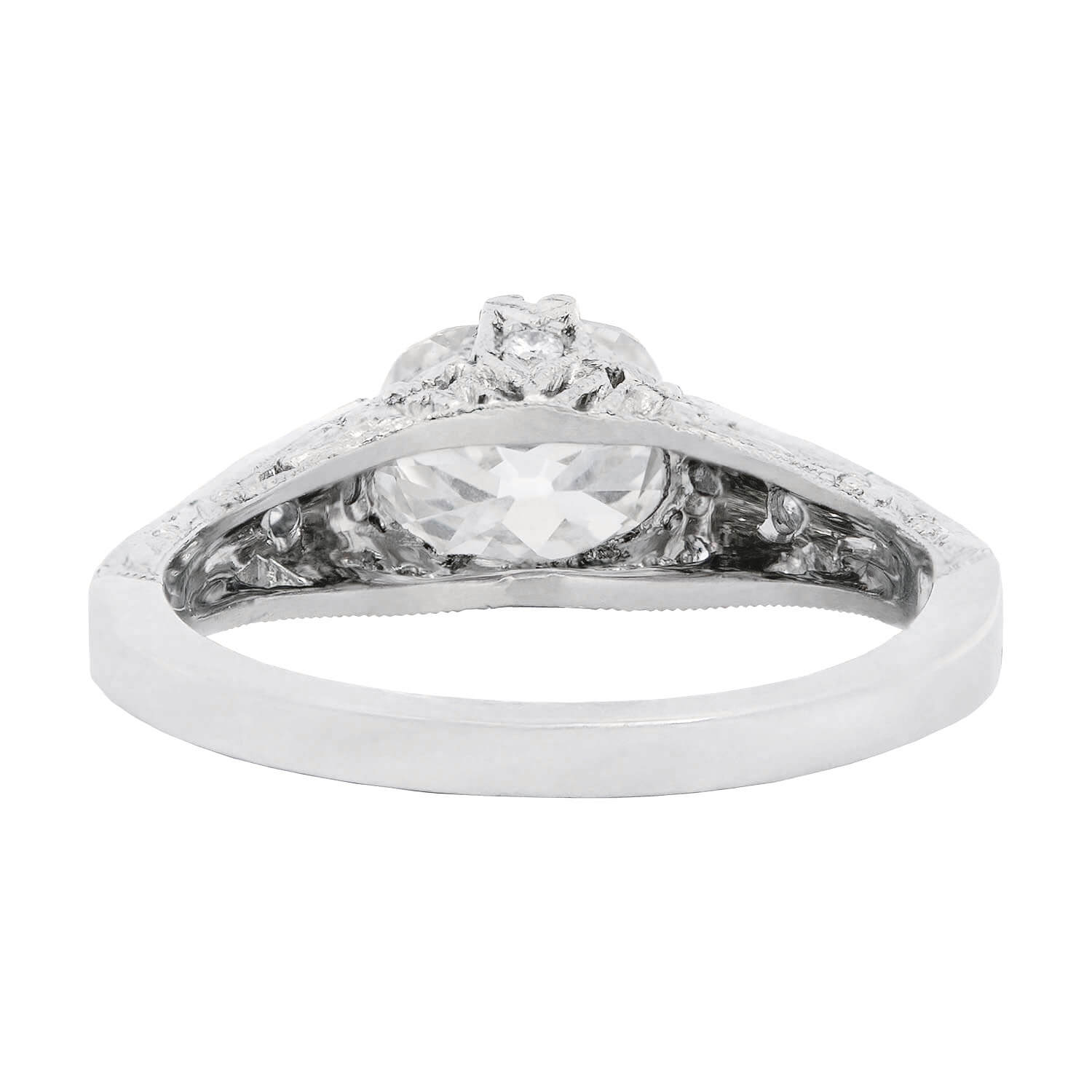 Art Deco Platinum Cushion Cut Diamond Engagement Ring 1.39ctw