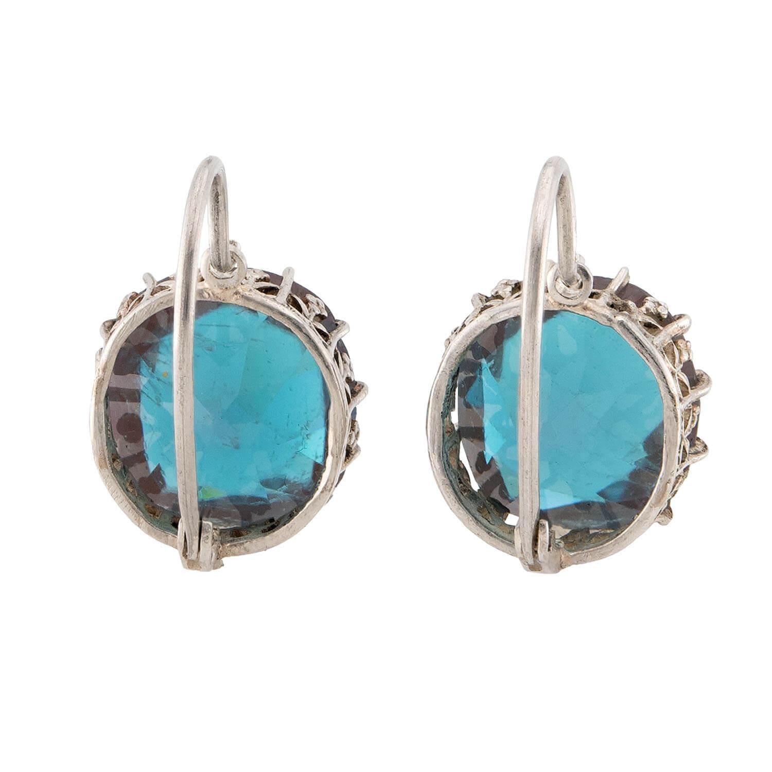 Edwardian Sterling Silver Saphiret Glass Earring & Pendant Set