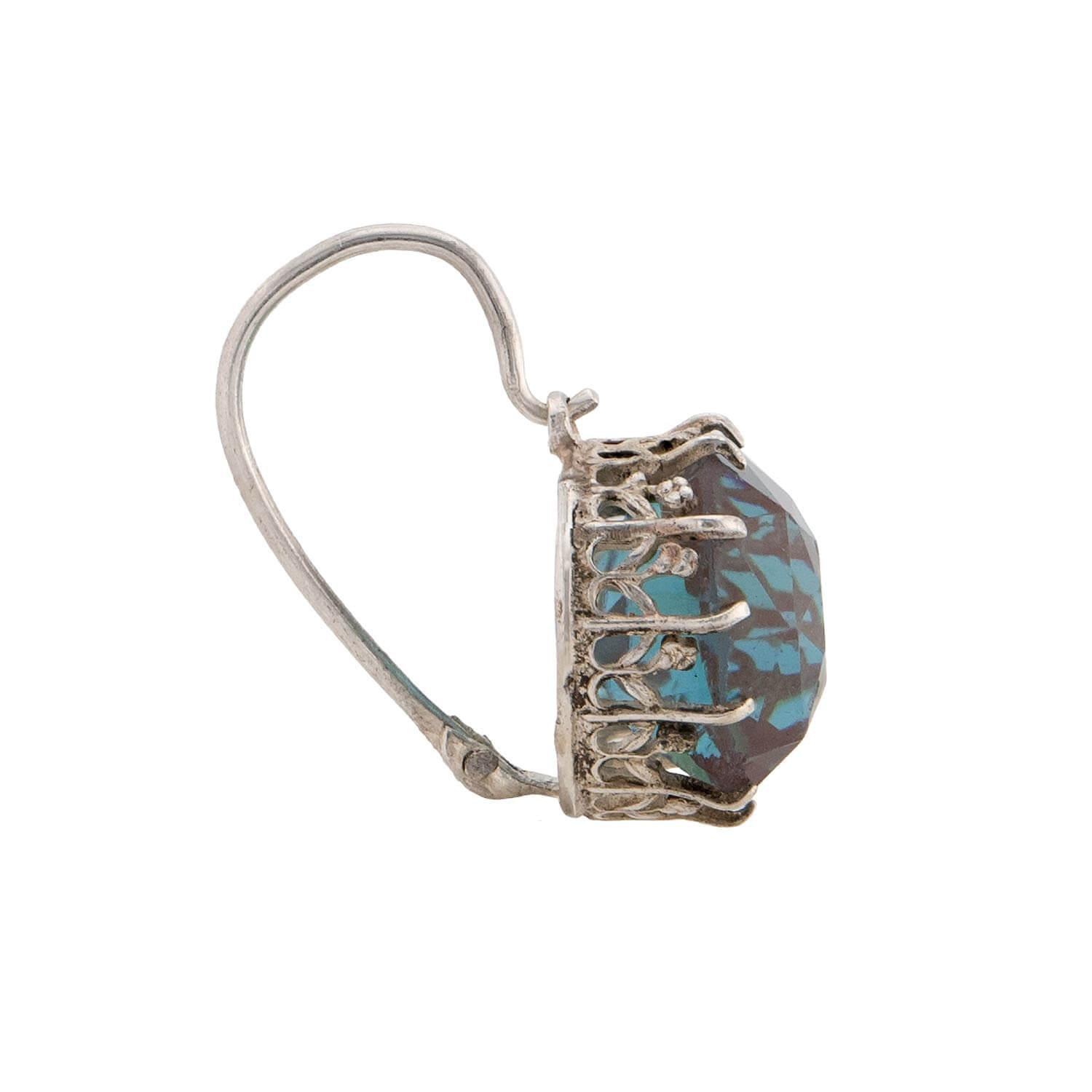 Edwardian Sterling Silver Saphiret Glass Earring & Pendant Set