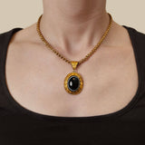 Victorian 18k Banded Agate Etruscan Pendant Necklace