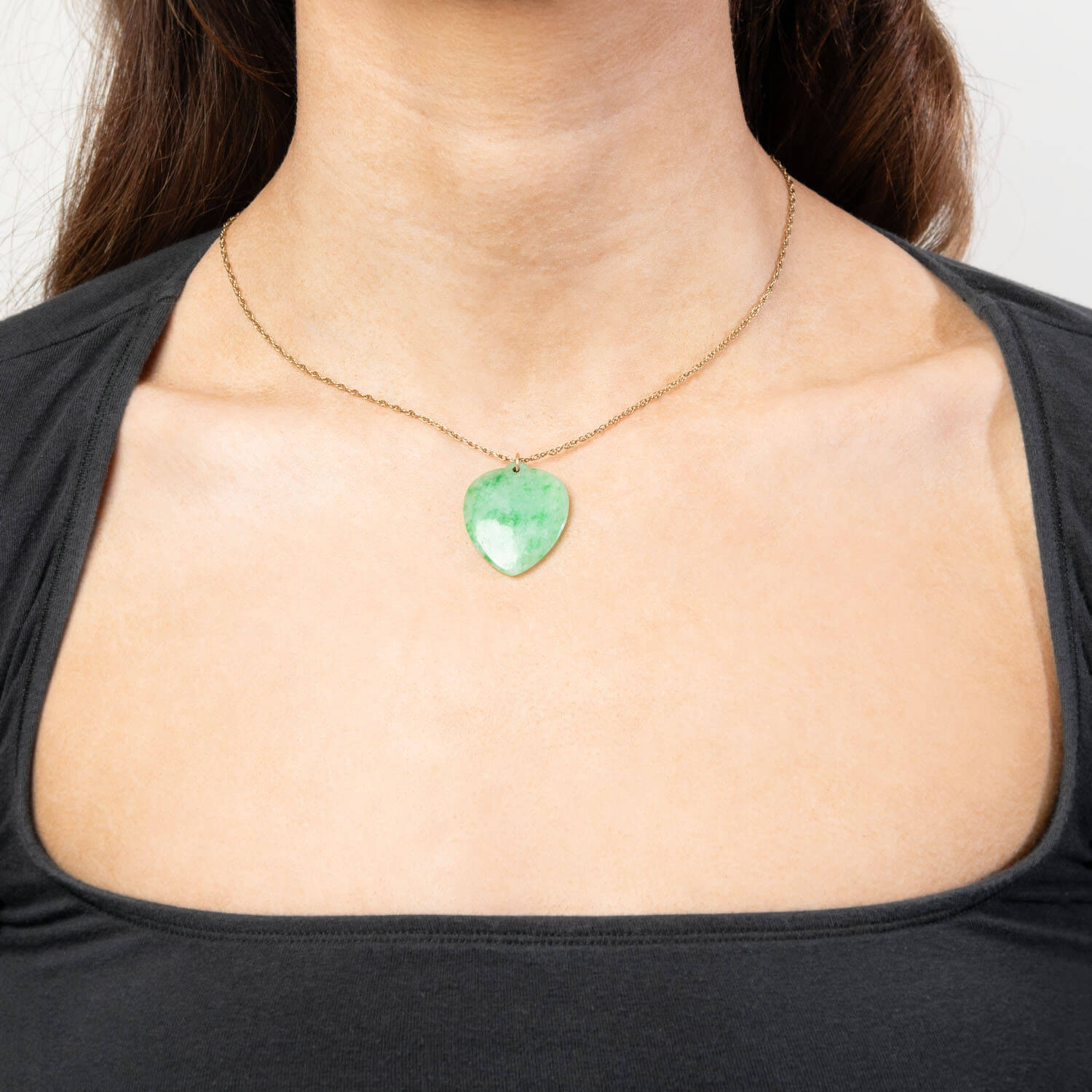 Estate 14k Jade Heart Motif Pendant