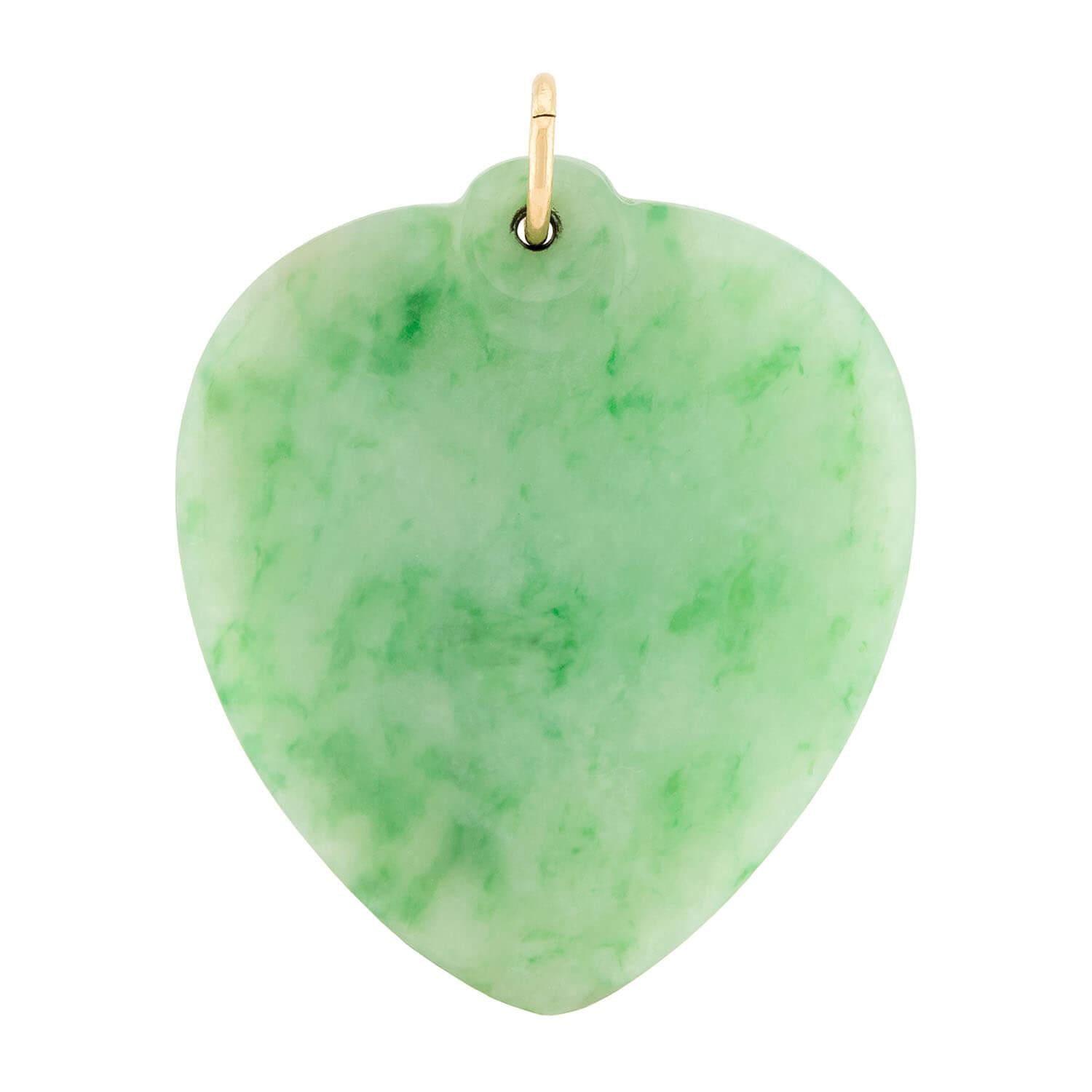 Estate 14k Jade Heart Motif Pendant
