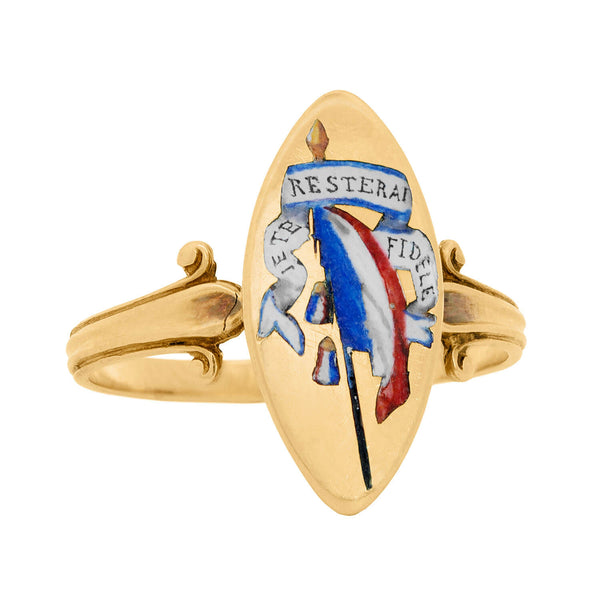 Georgian 18k Rare French Revolution Enamel Royalist Navette Ring