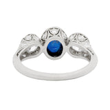 Edwardian 3 Stone Platinum 1.50ct Sapphire & 1ctw Mine Cut Diamond Stone Ring