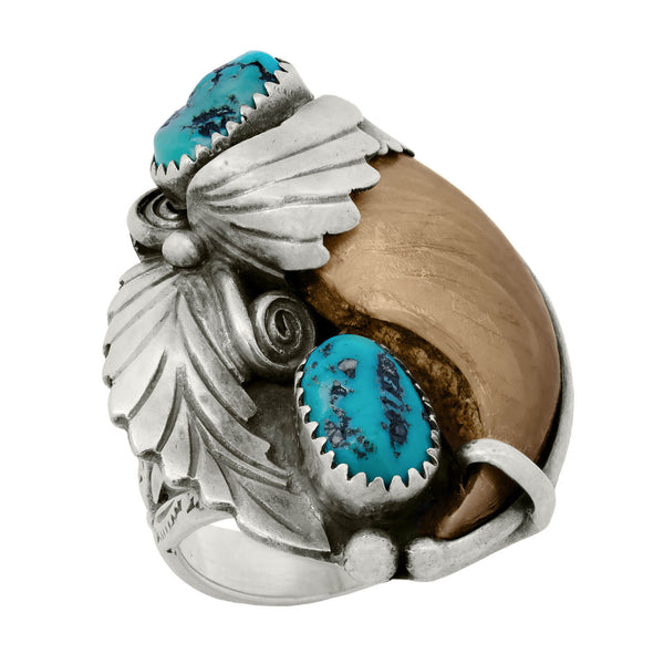 RICHARD BEGAY Vintage Sterling Silver Native American Turquoise + Bear Claw Ring