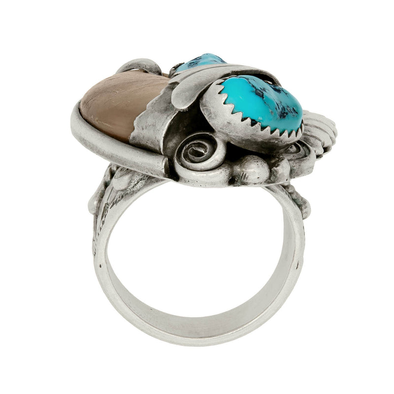 RICHARD BEGAY Vintage Sterling Silver Native American Turquoise + Bear Claw Ring